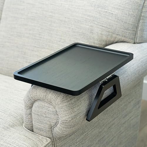 Miniatura 8 de Shamrock Home Mesa de bambú para sofá, bandeja con clip para sofás, bandeja para sofá, mesa de sillón para cenas de TV, mandos a distancia, bebidas