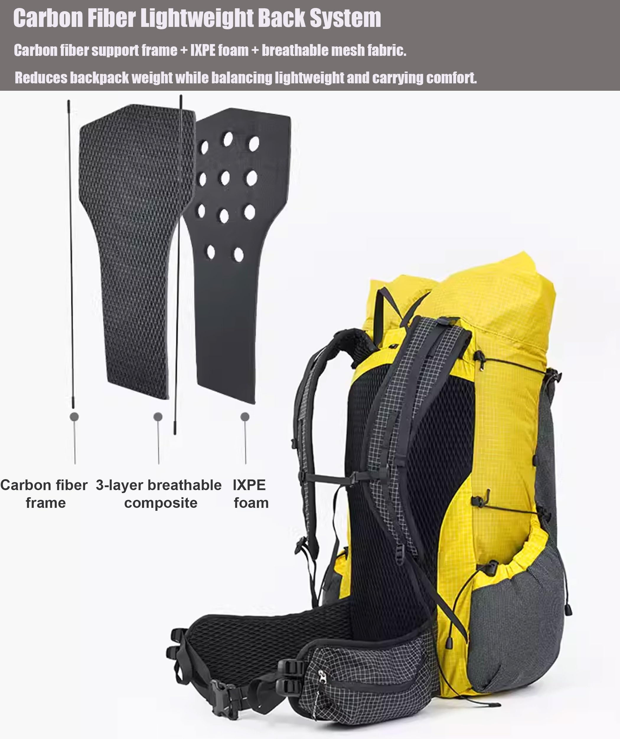 3F UL GEAR 30L + 10L UHMWPE Zaino ultraleggero impermeabile da escursionismo, campeggio, viaggi, per uomini e donne (cachi classico, L)