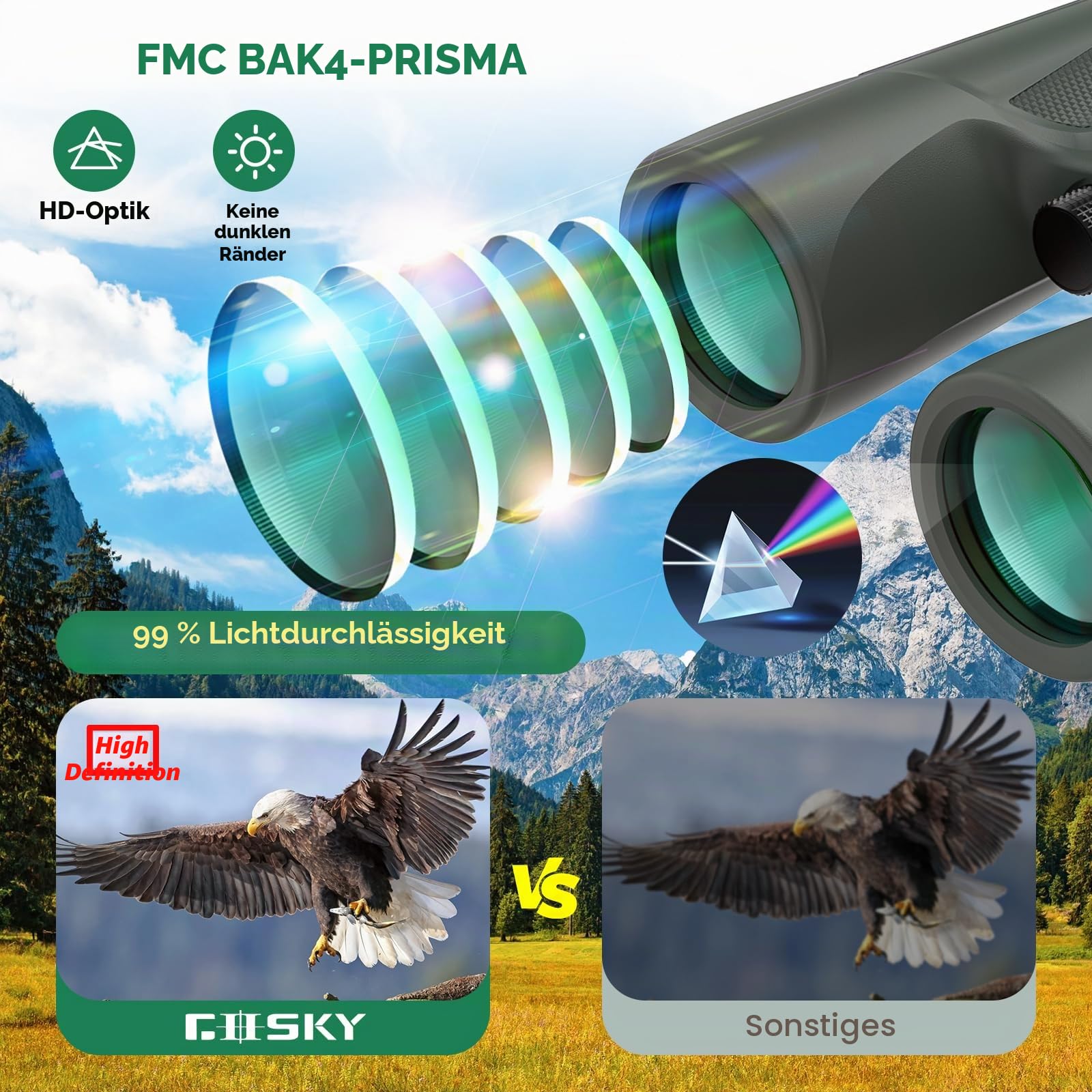 Gosky 10x42 HD-Fernglas für Erwachsene mit Telefonadapter, Wasserdichtes Fernglas mit BAK4-Prisma und FMC-Objektiv für Vogelbeobachtung, Jagd, Reisen, Outdoor-Sport