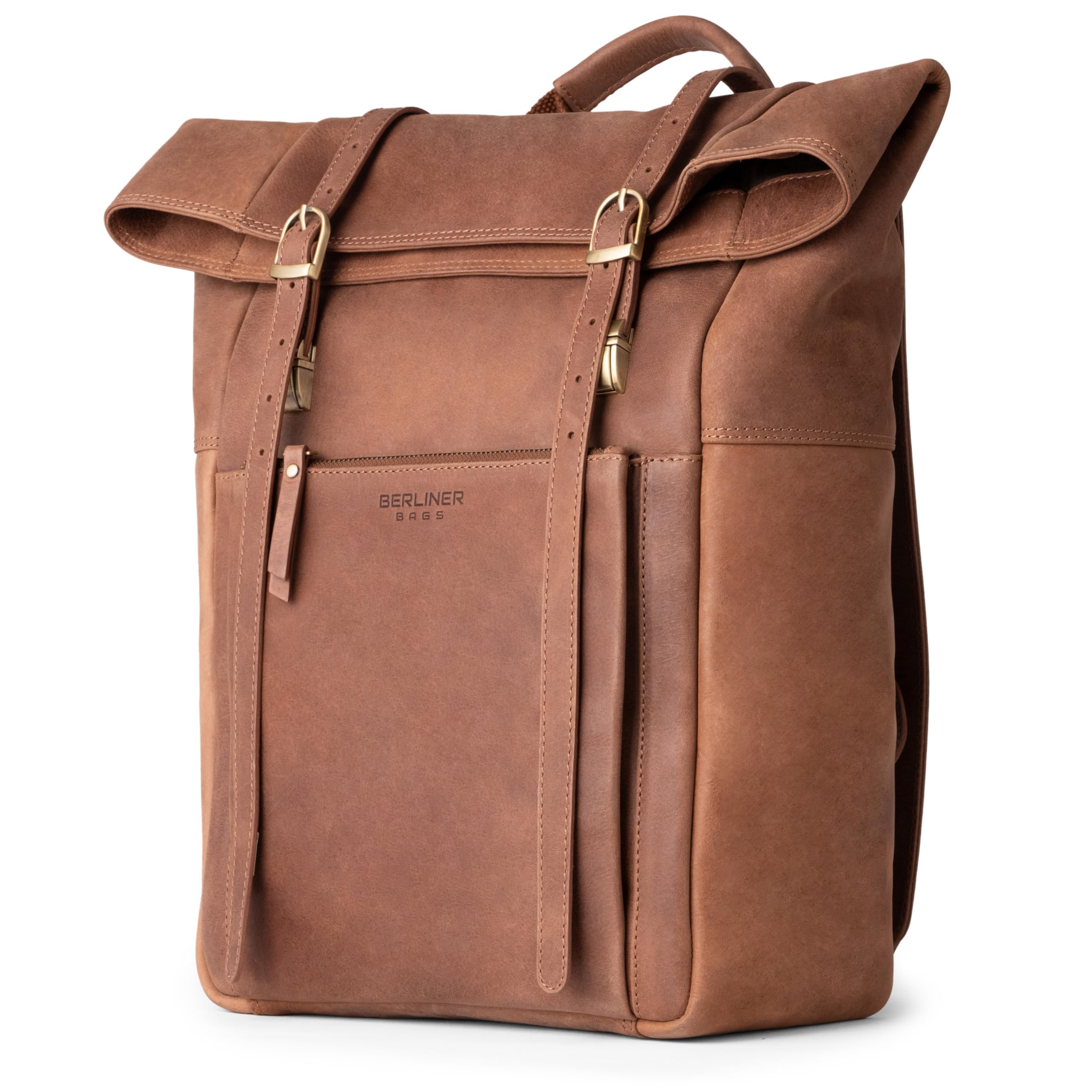 Berliner Bags Mochila de Piel Lille, Mochila Rolltop Impermeable con Compartimento para Portátil de 15”, para Hombre y Mujer - Marrón