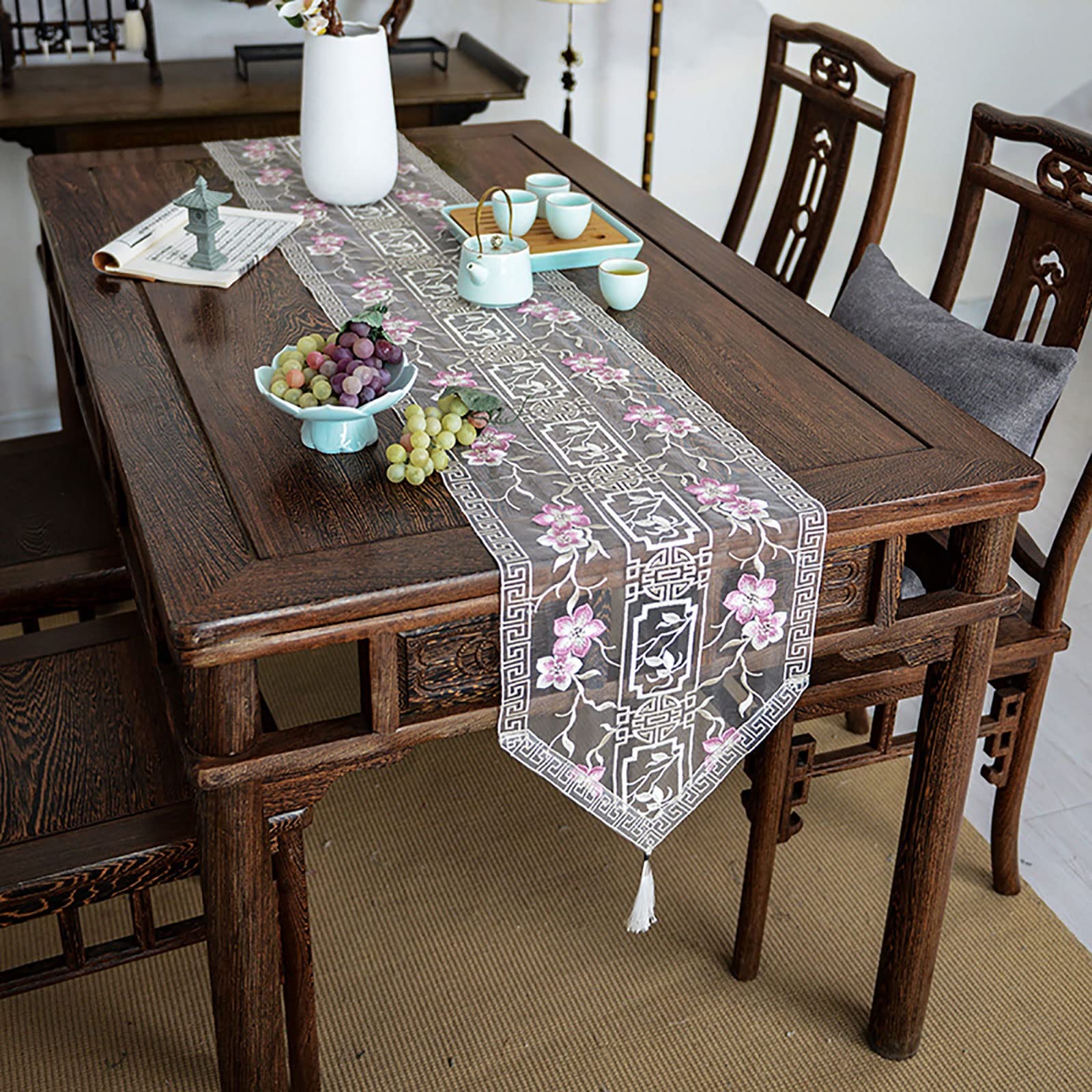 Elegante e lussuoso Runner da tavolo in organza a strati con stampa oro Runner da tavolo in organza for decorazioni for la Cucina di casa, matrimonio, ringraziamento, Natale Regali di festa(B,0*240cm)