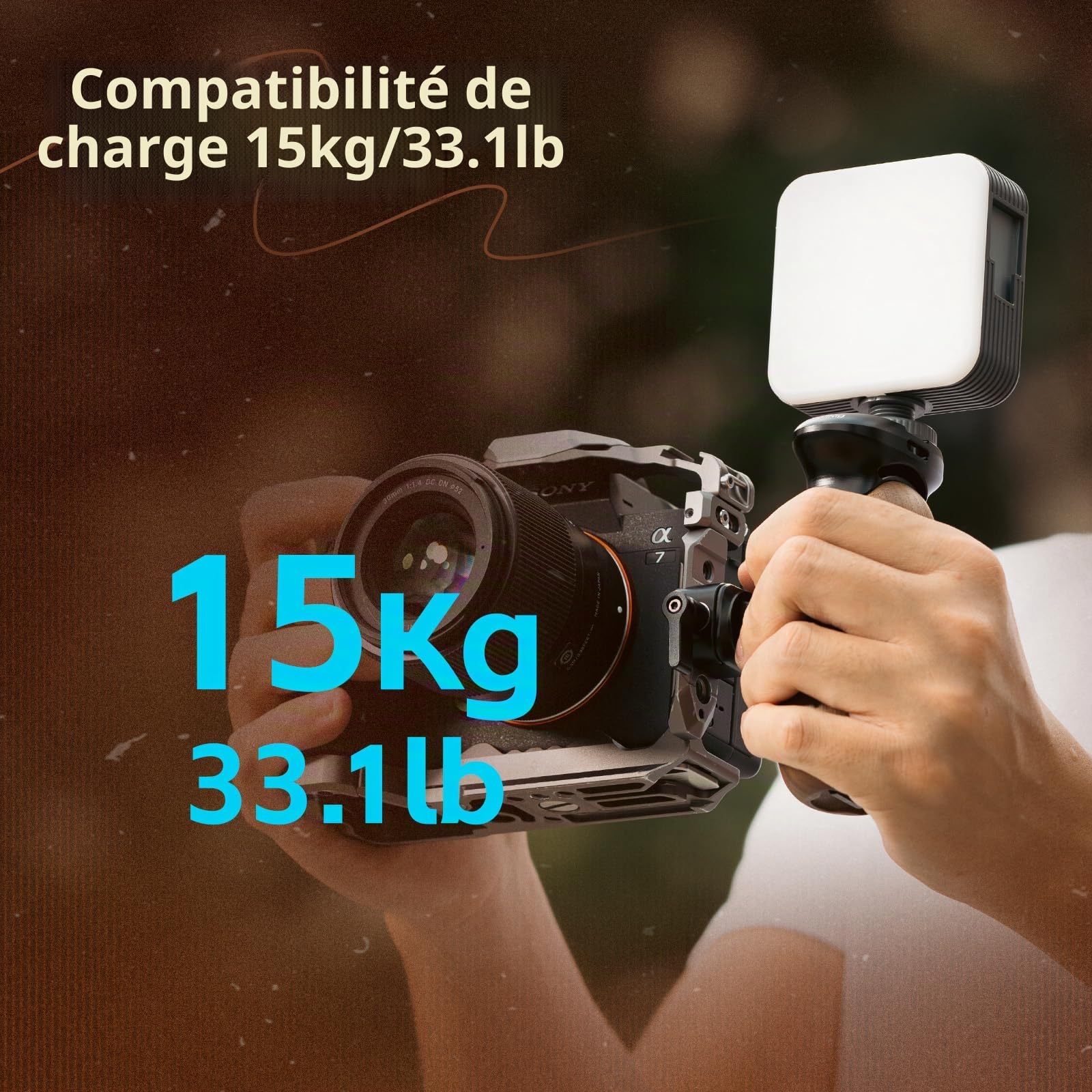 SMALLRIG Poignée Latérale en Bois pour Cages d'Appareil Photo avec Pince OTAN, Poignée Ergonomique Côté Gauche ou Droit, Réglage Vertical Haut/Bas de 27 mm, Capacité de Charge de 15 kg - 5239
