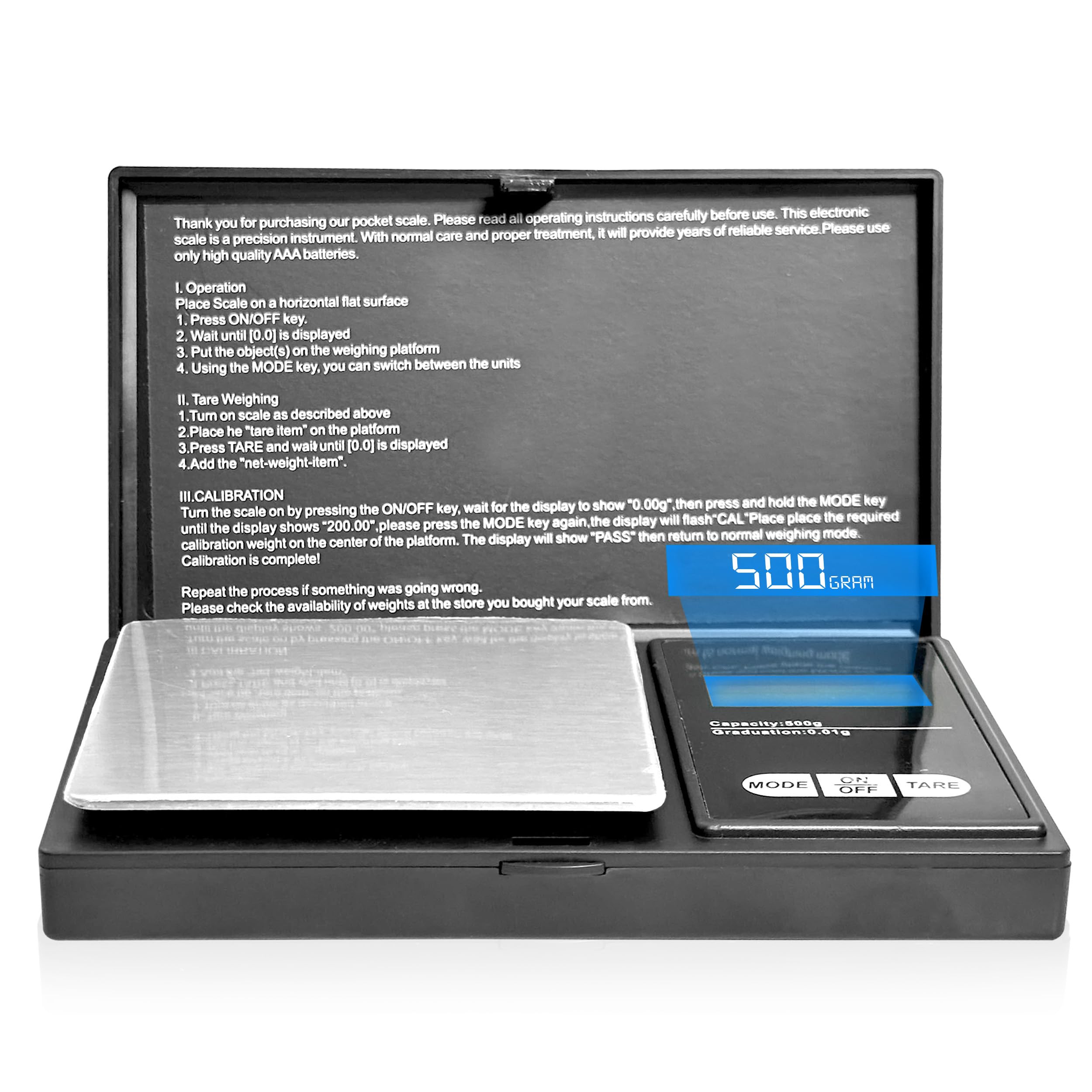 MSC Digital Pocket Scale 500g x 0.01g Precision – Mini Digital Scales 0.01g with Compact Design, Multi-Unit Display, Stainless Steel Platform, Ideal for Kitchen, Jewelry, Coffee, and More