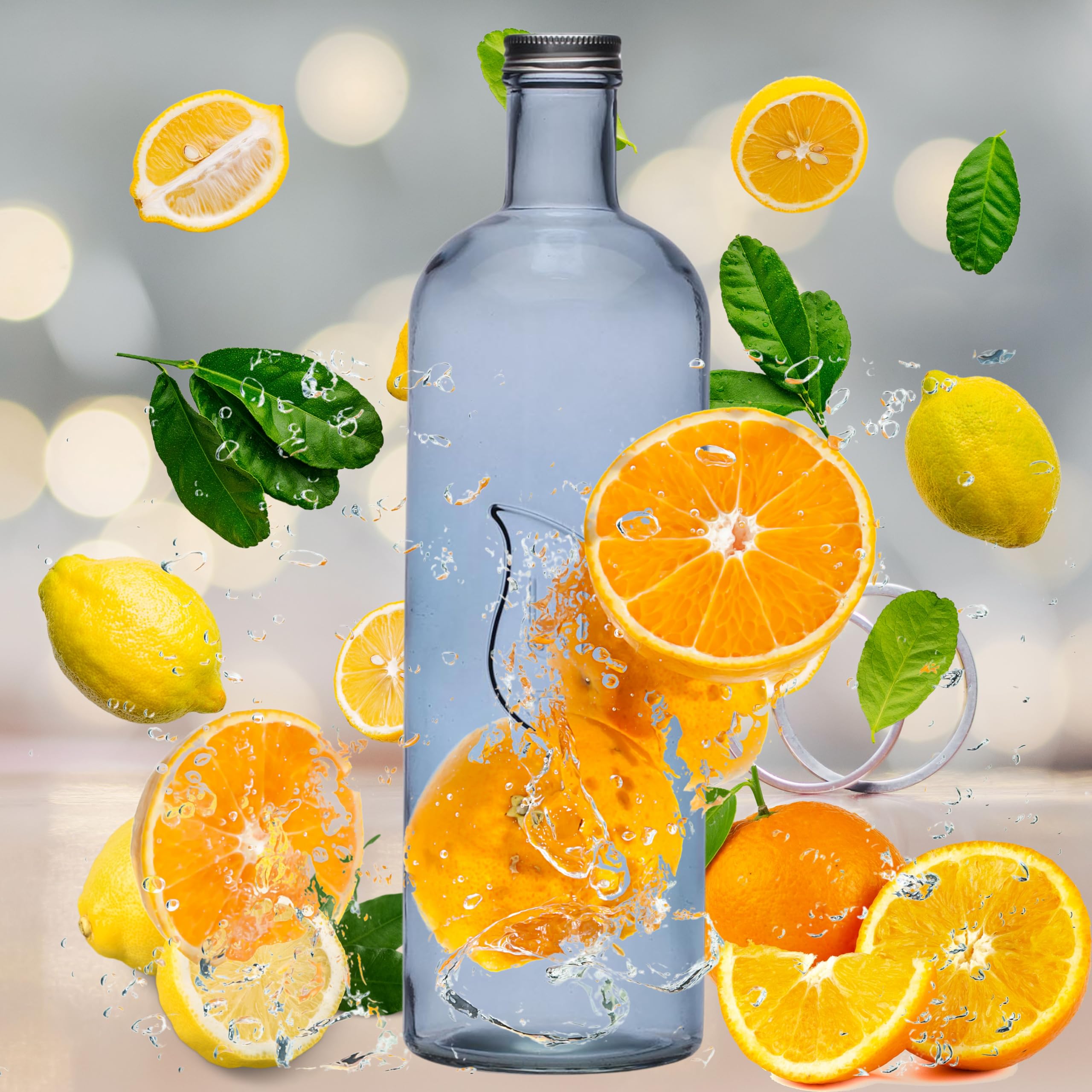 BELUKO Bouteille D'eau En Verre, 1 Litre, 1,6 Litres, Bouteille En Verre Avec Couvercle, Lait Et Jus Carafe En Verre, Carafe Pichet Eau (BLEU 1,6 LITRES