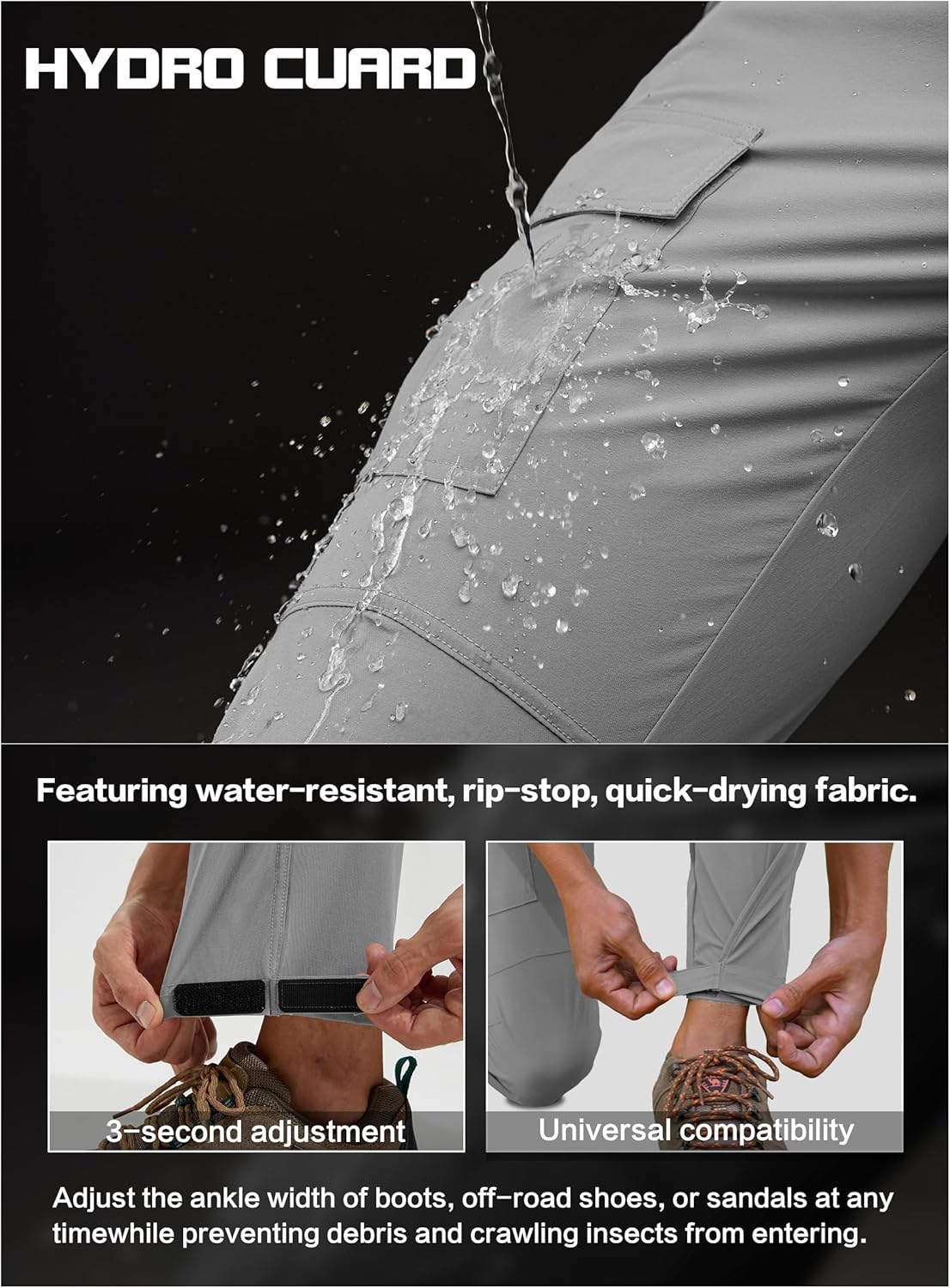 Men's Lightweight Hiking Cargo Pants Water-Resistant Quick-Dry Climbing Camping Fishing Work Outdoor Pants - Image 5