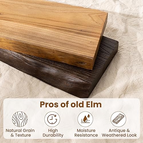 Miniatura 5 de Estantes flotantes de 24 pulgadas, estante flotante de madera maciza de olmo con borde vivo, estantes de exhibición montados en la pared con soporte