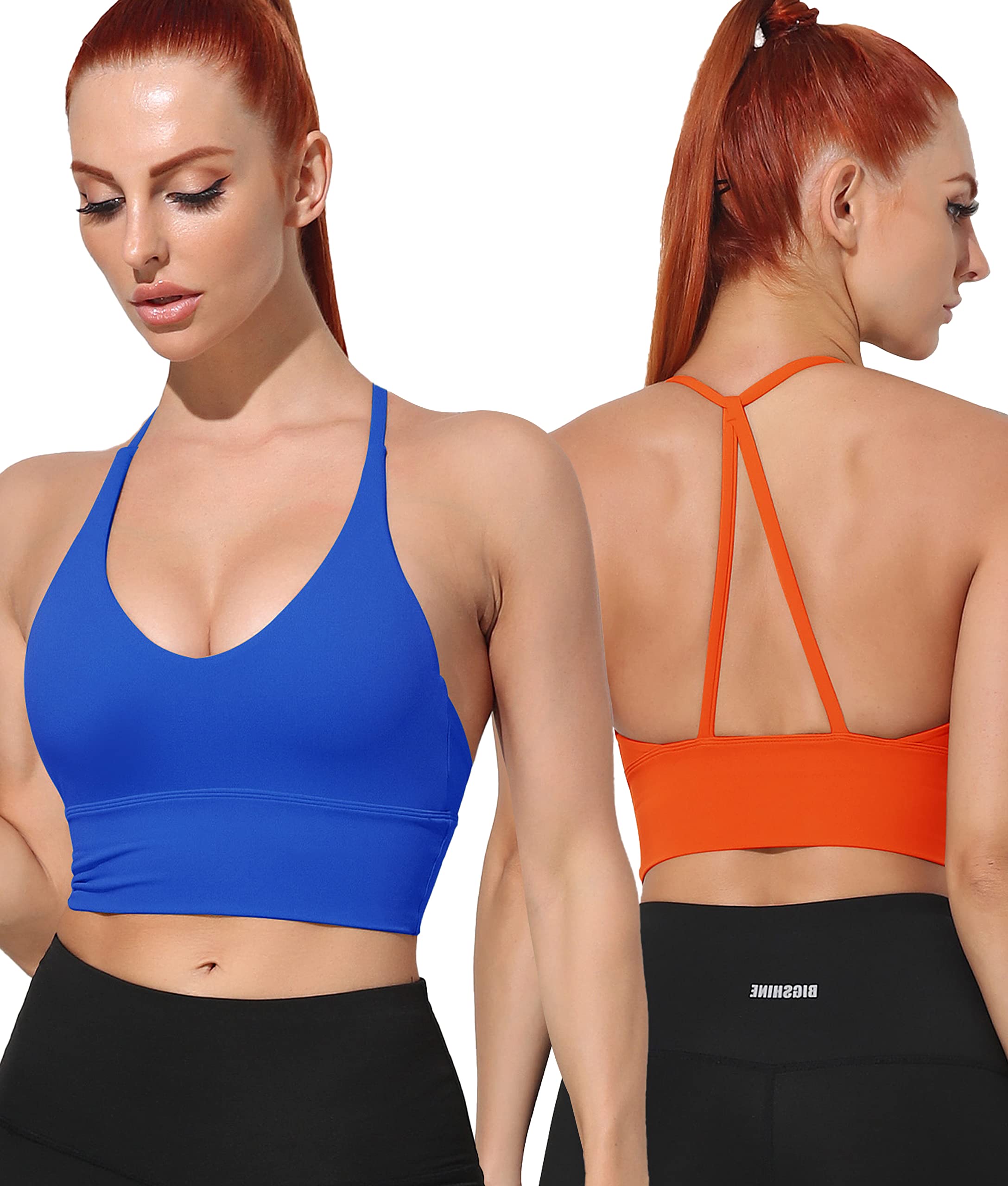 PINKCOSER Women's Sports Bras Large 03l-bright Blue-bright Orange-2pcs