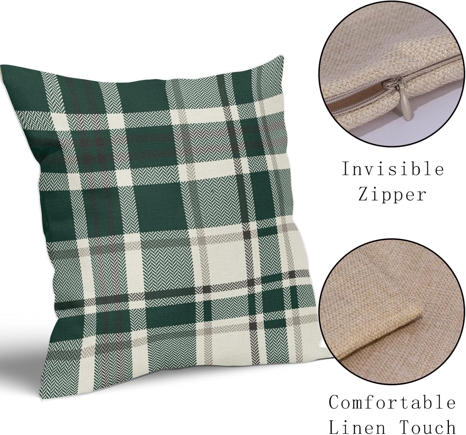 Christmas Plaid Pillow Covers 24x24 Set of 2 Forest Green Grey Buffalo Checkered Decorative Tartan Pillowcases Xmas Winter Holiday Outdoor Rustic Farmhouse Throw Cushion Case Decor for Couch Sofa Bed