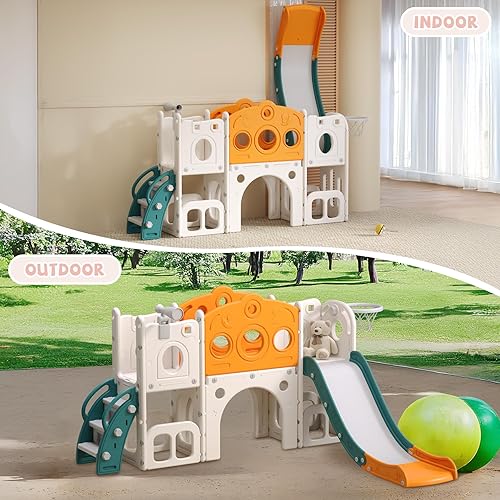 Miniatura 5 de Tobogán 8 en 1 para niños pequeños, juego interior y exterior para niños de 1, 2 y 3 años, tobogán escalador para niños con espacio de