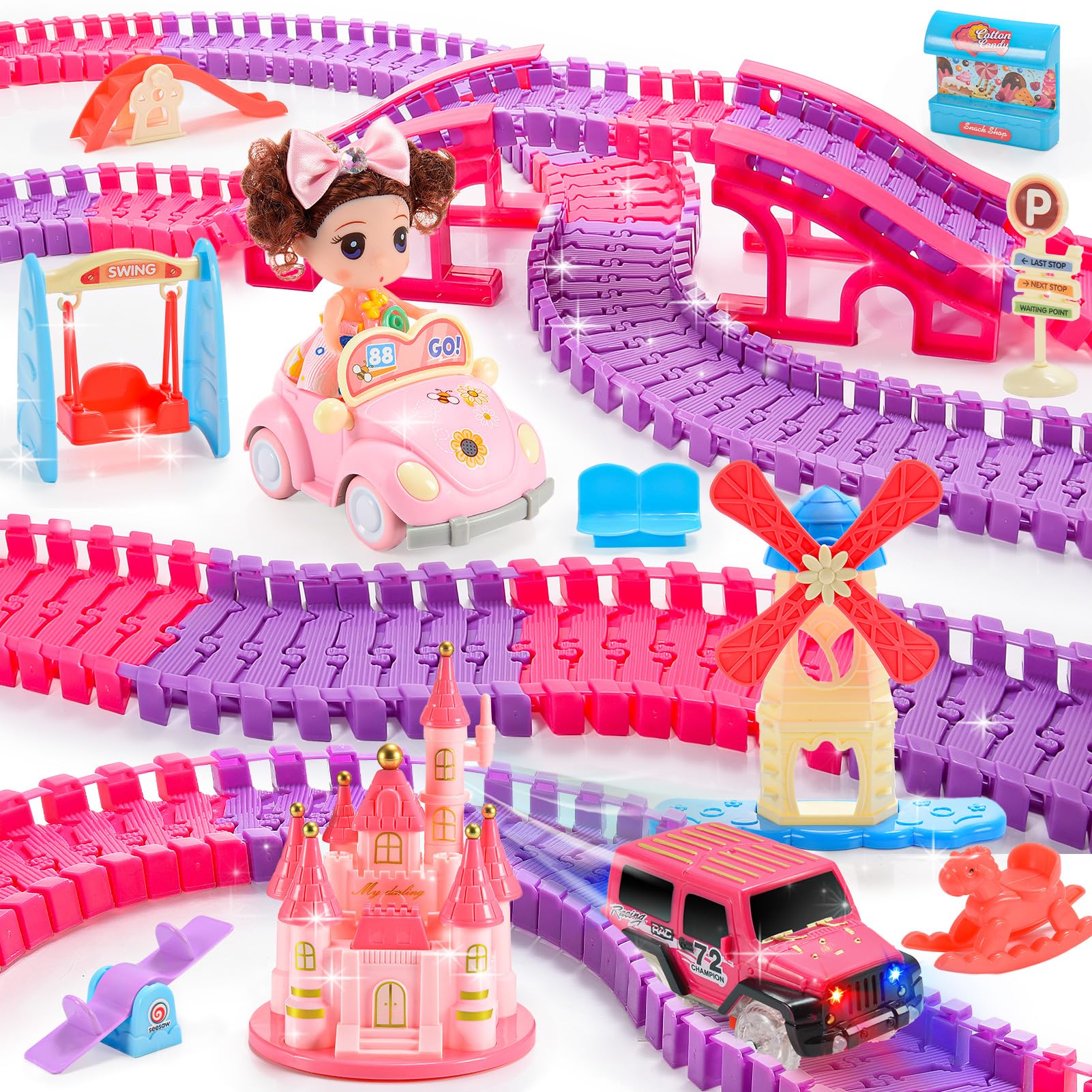 Adeokay Regalo Niña 3 4 5 6 7 8 Años, Pista de Coches para Niños Juguetes Niña 3-8 Años Pista Coches Flexible Juguetes para Niñas Unicornios para Niñas Pista Tiburon Niña Regalos Cumpleaños Niña