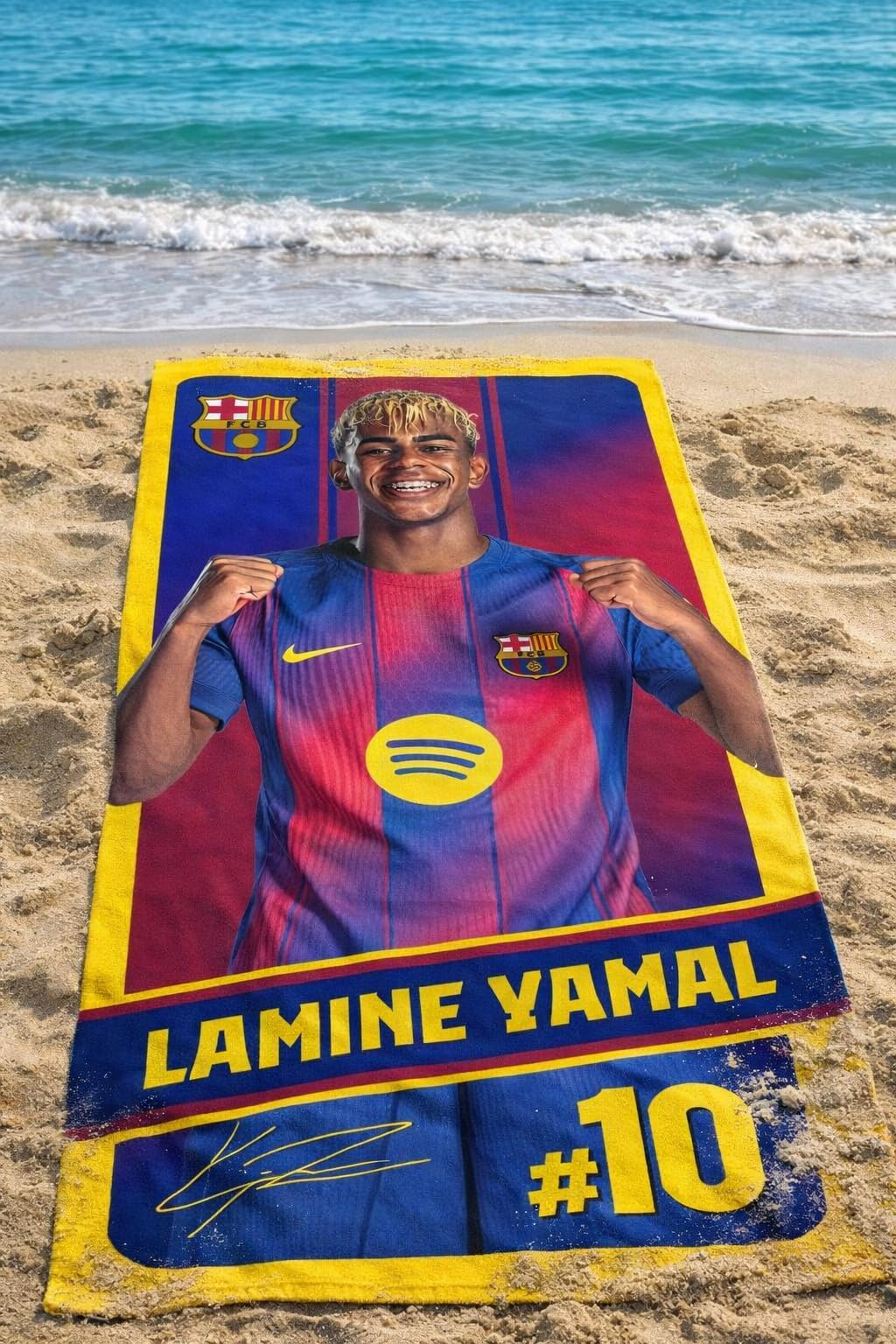 Barcelona FC Toallas de Playa, Microfibra, Azul y Grana, Diseño Lamine Yamal, Pedri y Escudo, 70 x 140 cm, 7 Diseños a Elegir (LAMINE 059) — view 2