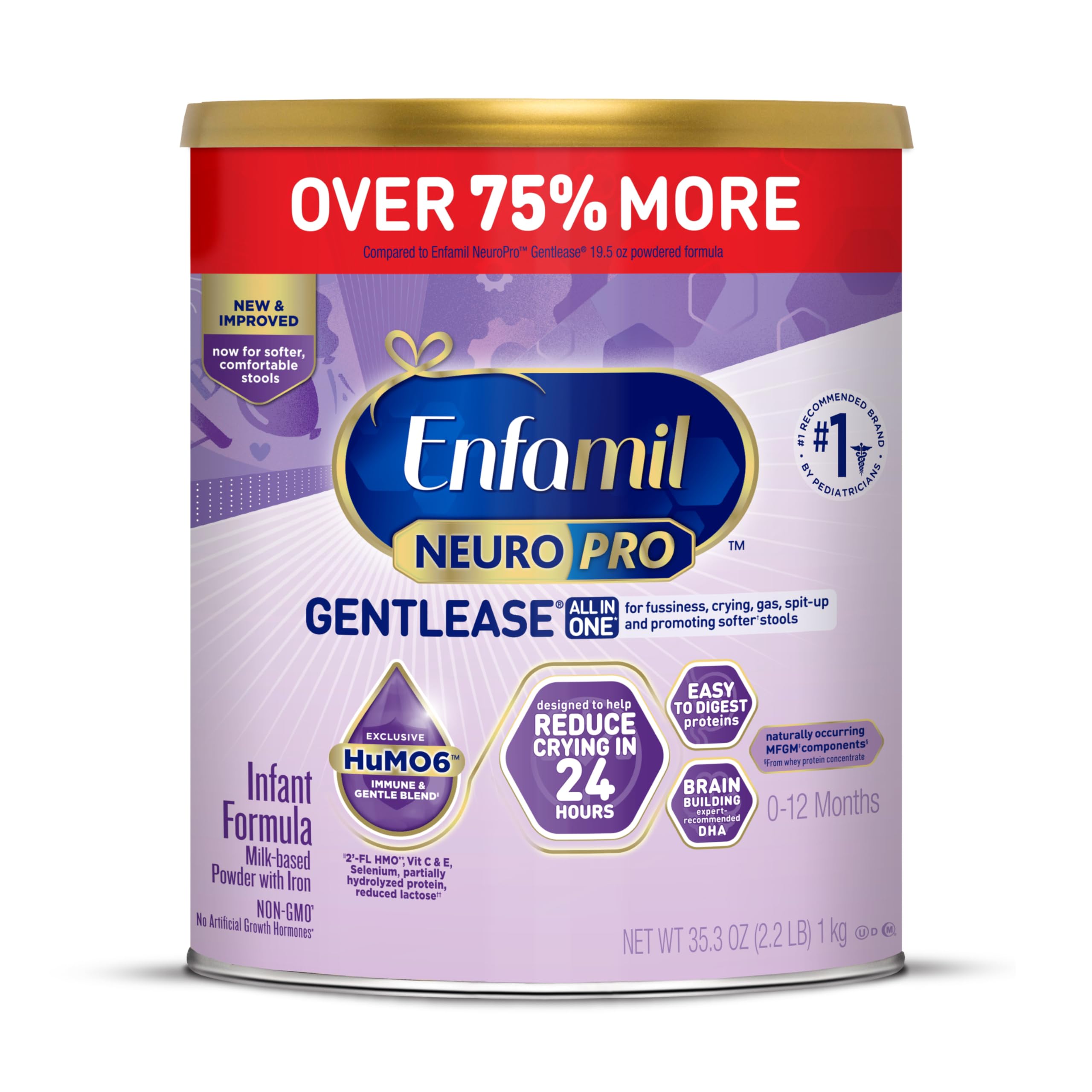 EnfamilNeuroPro Gentlease Baby Formula, Brain Building DHA, HuMO6 Immune Blend, Designed to Reduce Fussiness, Crying, Gas & Spit-up in 24 Hrs, Prebiotics to Promote Softer Stools, Baby Milk, 27.4 Oz