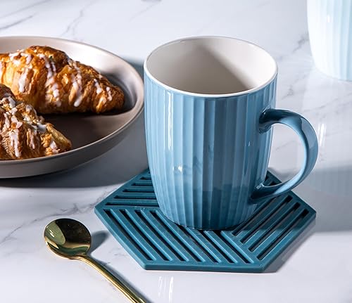 Miniatura 10 de Tazas de porcelana de 11 onzas, juego de 6 tazas de café para té, leche, cacao caliente, color blanco