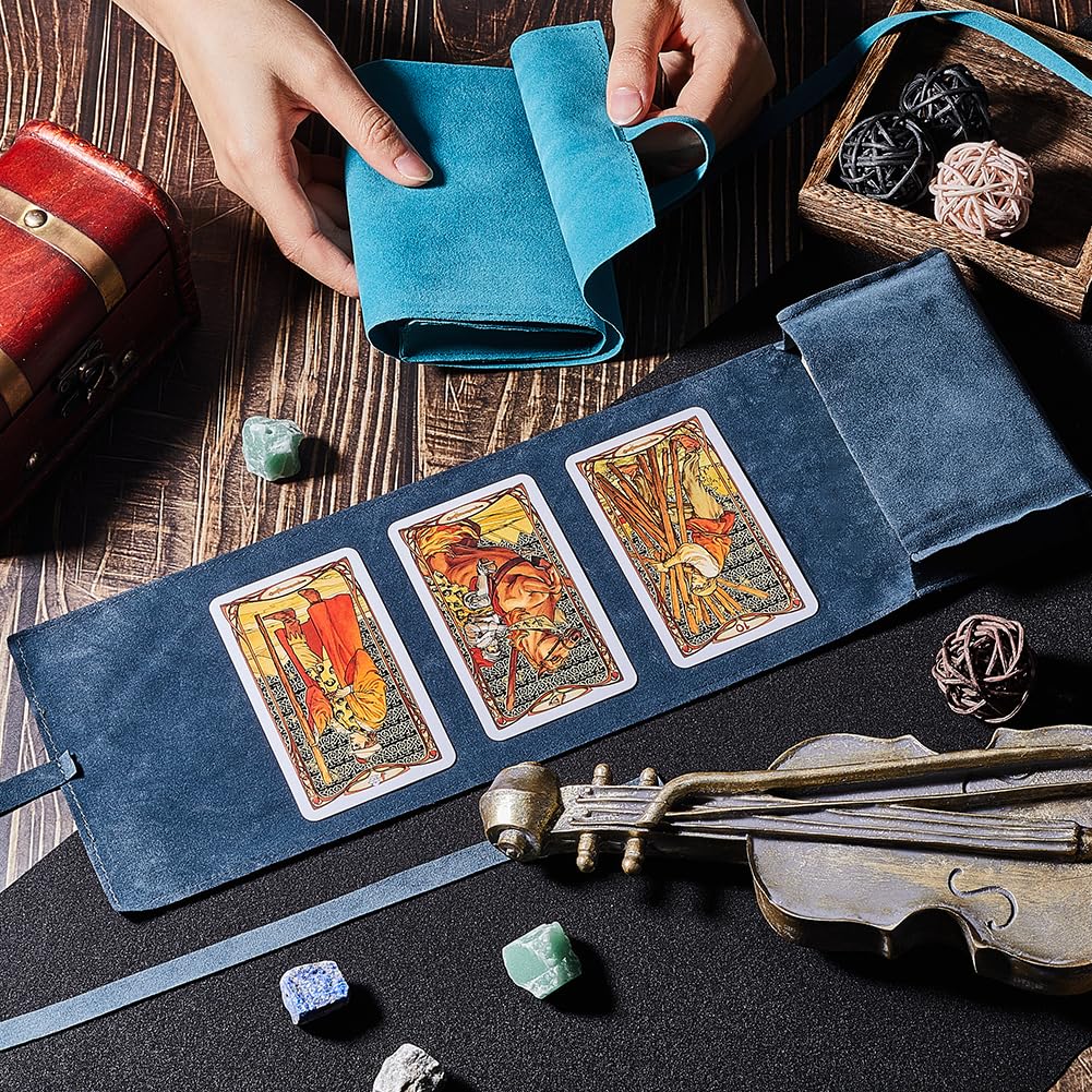 CREATCABIN 2Pcs Tarot Cards Holder Tarot Card Storage Bags Double-Sided Velvet Tarot Card Pouches Tarot Desk Wrap Tarot Carrying Bag for Beginners Witchcraft Supplies Oracle Decks Grey Blue 5x1x3Inch - Image 3