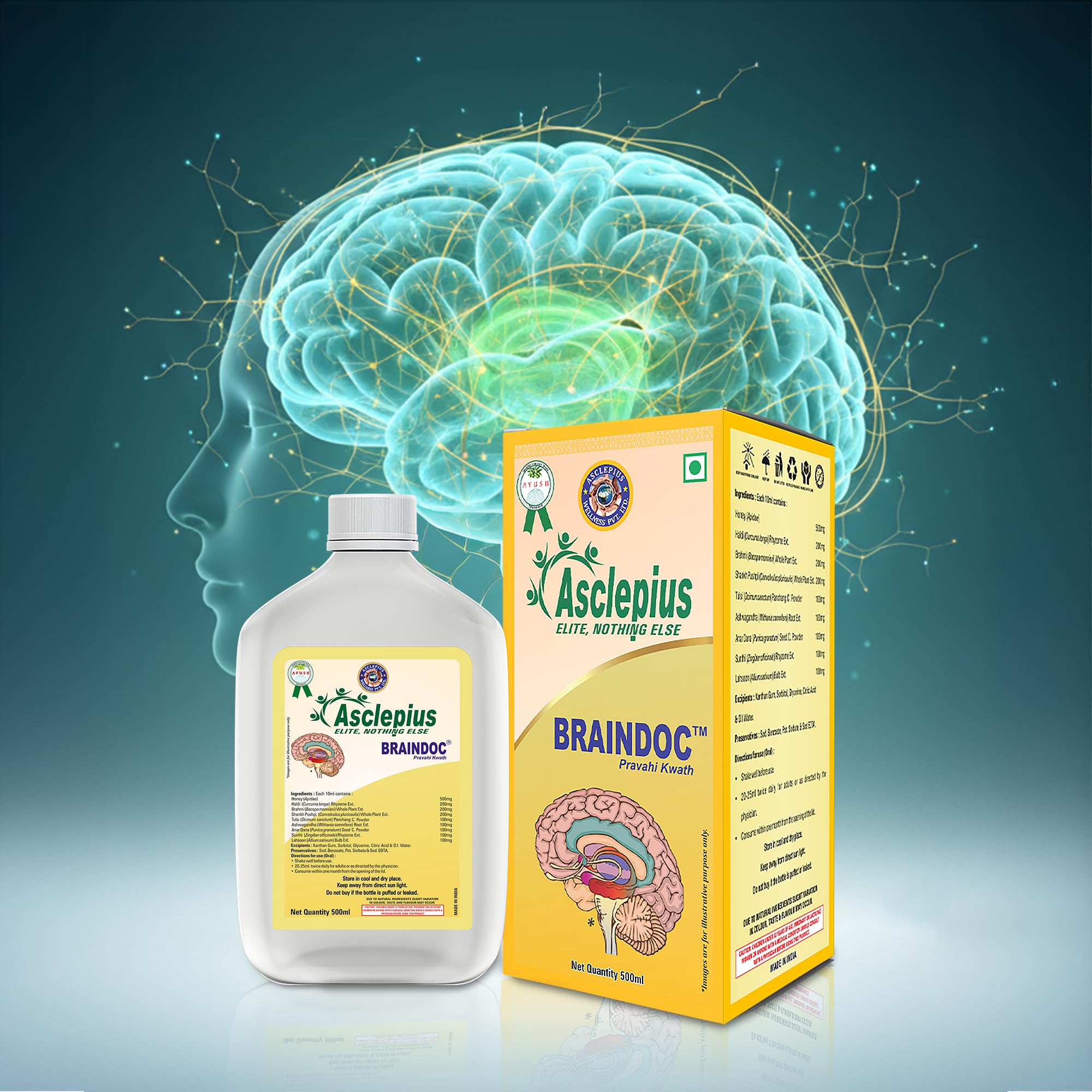 Asclepius Braindoc Pravahi Kwath Helps To Enhance Cognitive Function & Mental Clarity, Neuroprotective Herbs for Memory & Focus, Reduces Stress Anxiety, Natural Formula, No Additives- 500ml — Amazon image 4
