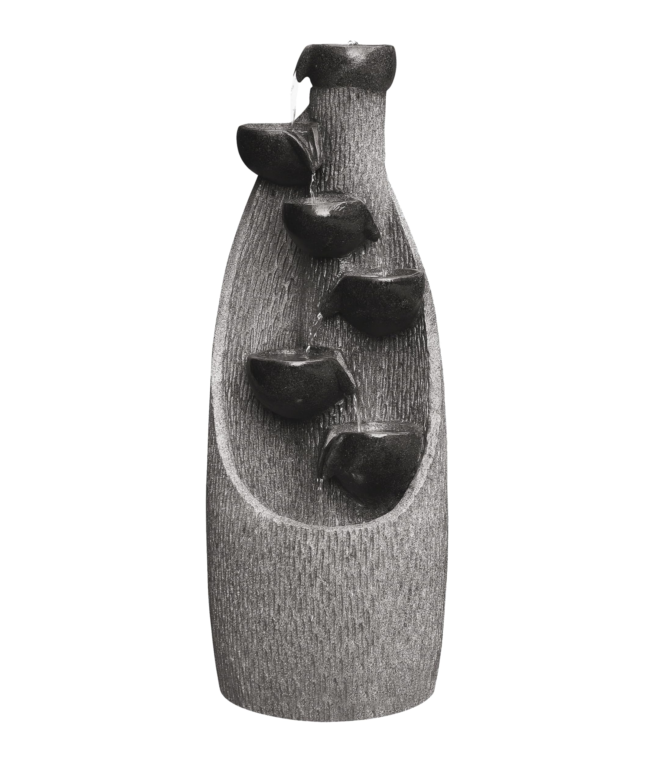 Dehner Gartenbrunnen Scale, Terassenbrunnen frostbeständig, Brunnen für Außen, mit LED Beleuchtung, ca. 91 x 33 x 29.5 cm, Polyresin, grau