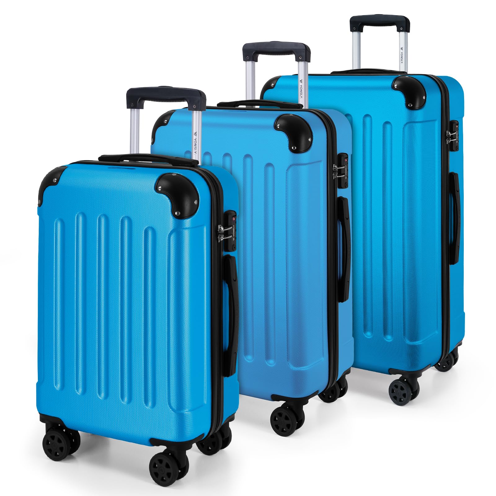 YONSLY Gepäck Reisekoffer, Trolley Rollkoffer Handgepäck, Hartschalenreisekoffer mit 360° Lenkrollen, Zahlenschloss, Mehrstufiger Teleskopgriff