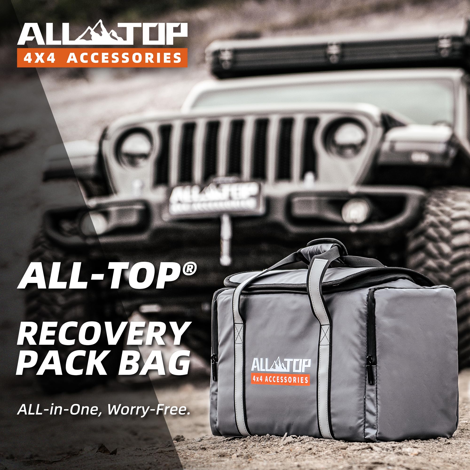 ALL-TOP Recovery Pack 7 in 1: borsa per attrezzi fuoristrada resistente all'acqua con cinghia di traino, salva-albero, cinghia di estensione, ammortizzatore e 2 grilli morbidi