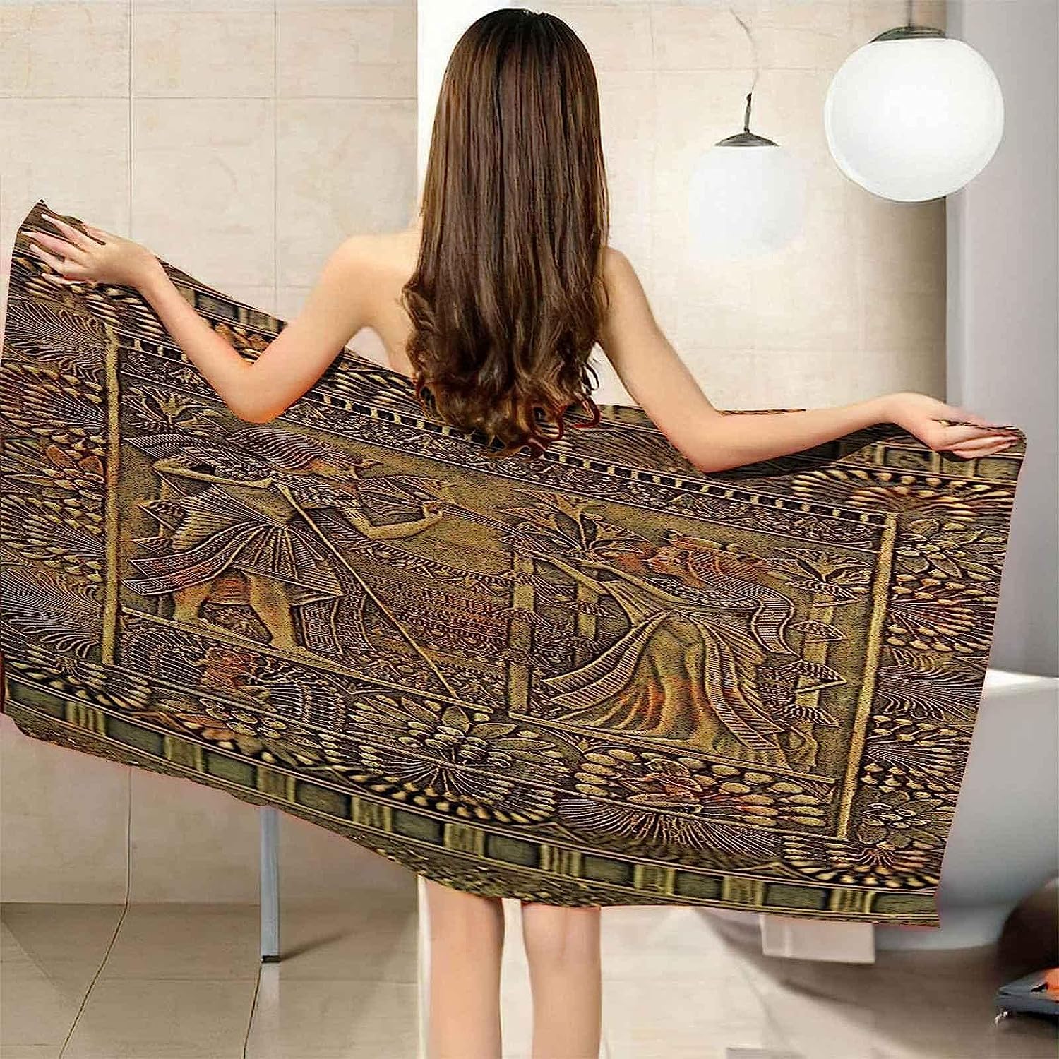 Serviette De Plage 3D Peintures Murales Égyptiennes Vintage en Microfibre À Séchage Rapide, Coton, Serviettes De Plage Enfant Femme Homme Drap De Plage pour Natation Picnic Voyage 150 X 200-6H8P-F9E