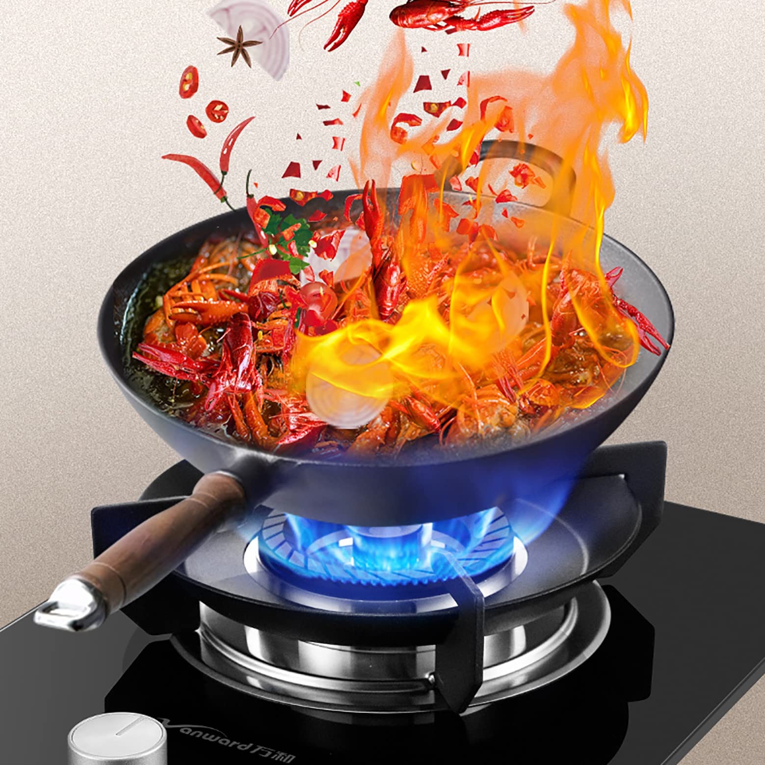 Fornello a gas da 5,0 kW, in vetro nero, piano cottura a gas per piano di lavoro o cucina da incasso, include un anello portatile in ghisa per cucina e ristorante