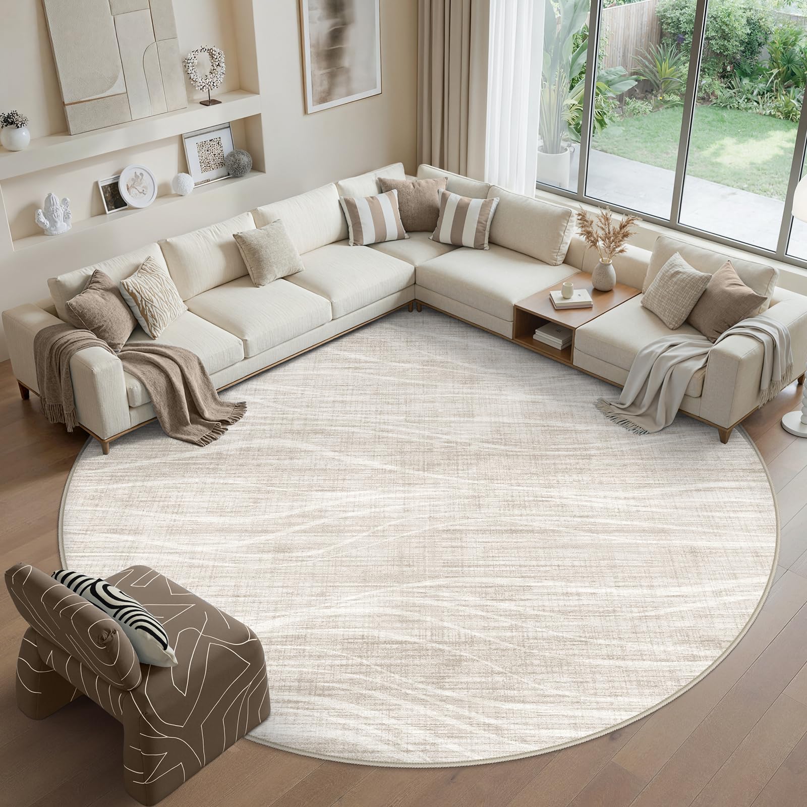 Photo 1 of WITSHOCK 10ft Round Area Rug Washable Living Room Rugs Modern Carpet Beige