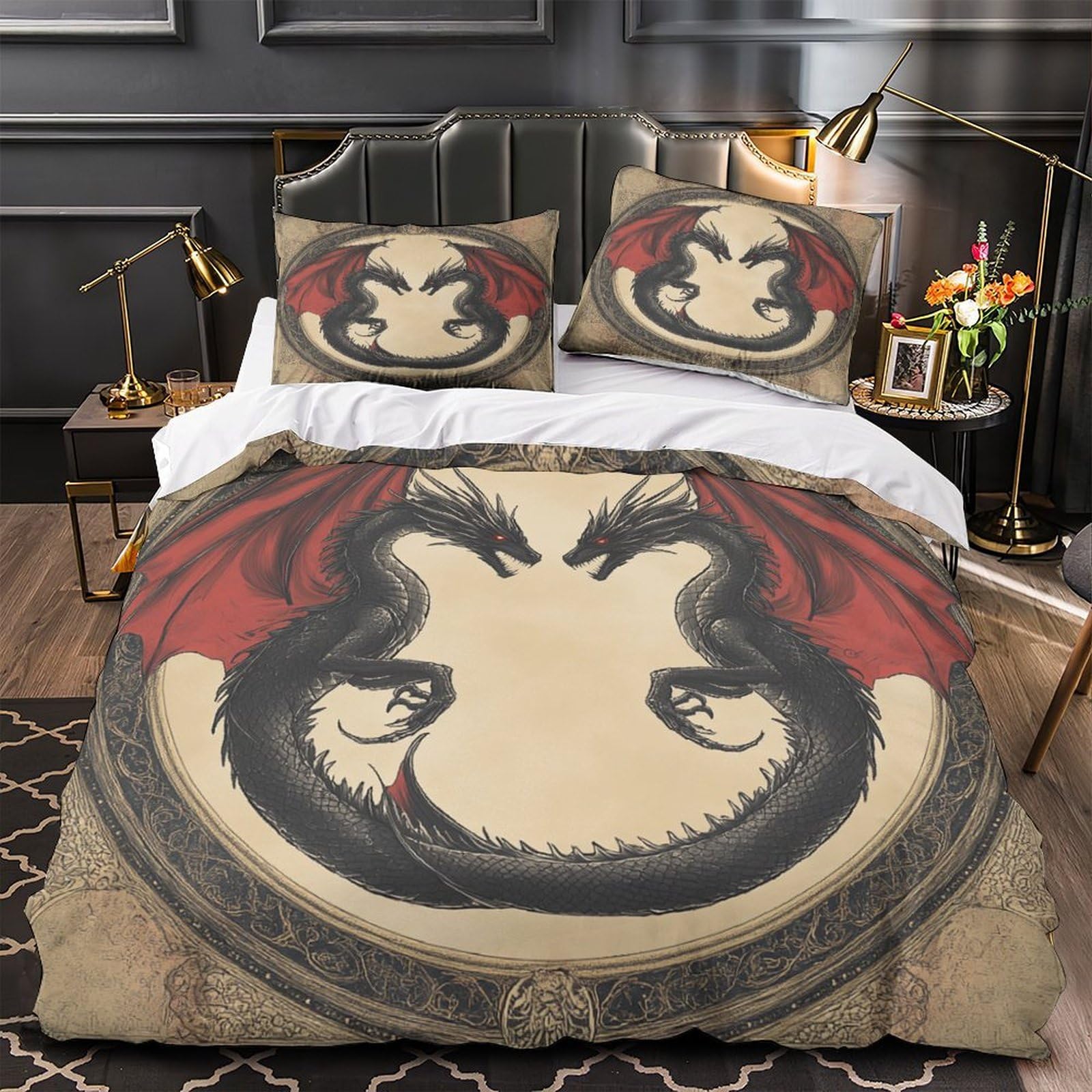 Parure dragon mythique 3D hypoallergénique, idéale chambre ado