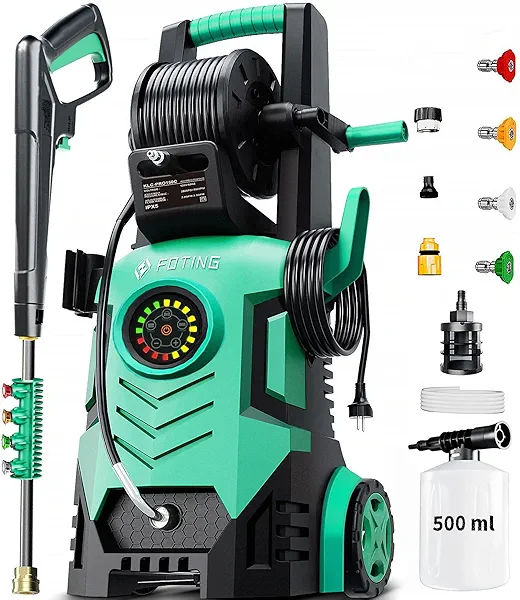 2025Upgraded Pressure Washer 5000PSI with Adjustable Touch Screen 8 Level, 34" Tall, 4 Quick Connect Nozzles,Inlet Hose&Filter&500mlFoam Cannon for Cars/Fences/Driveways/Home Cleaning,Blue