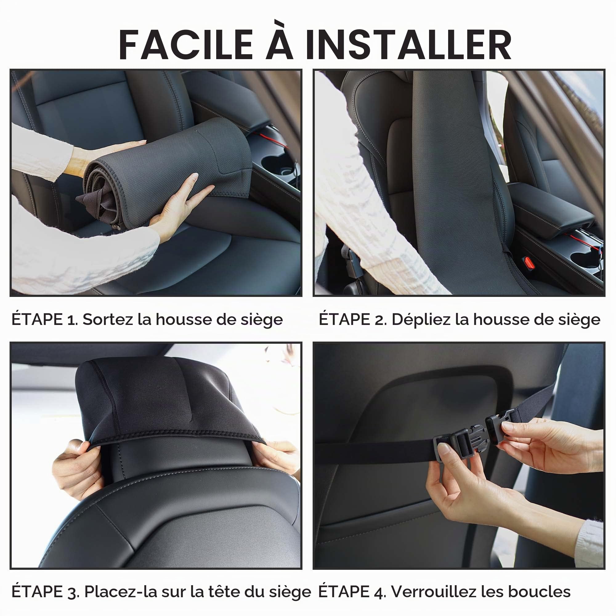 1PC Améliorée Élargi Housse siege voiture impermeable pour Tesla Model Y/Model 3, neoprene Housse voiture avant pour Tesla Model S/Model X, avec 3 sangles à boucles et pochette de rangement (Noir)