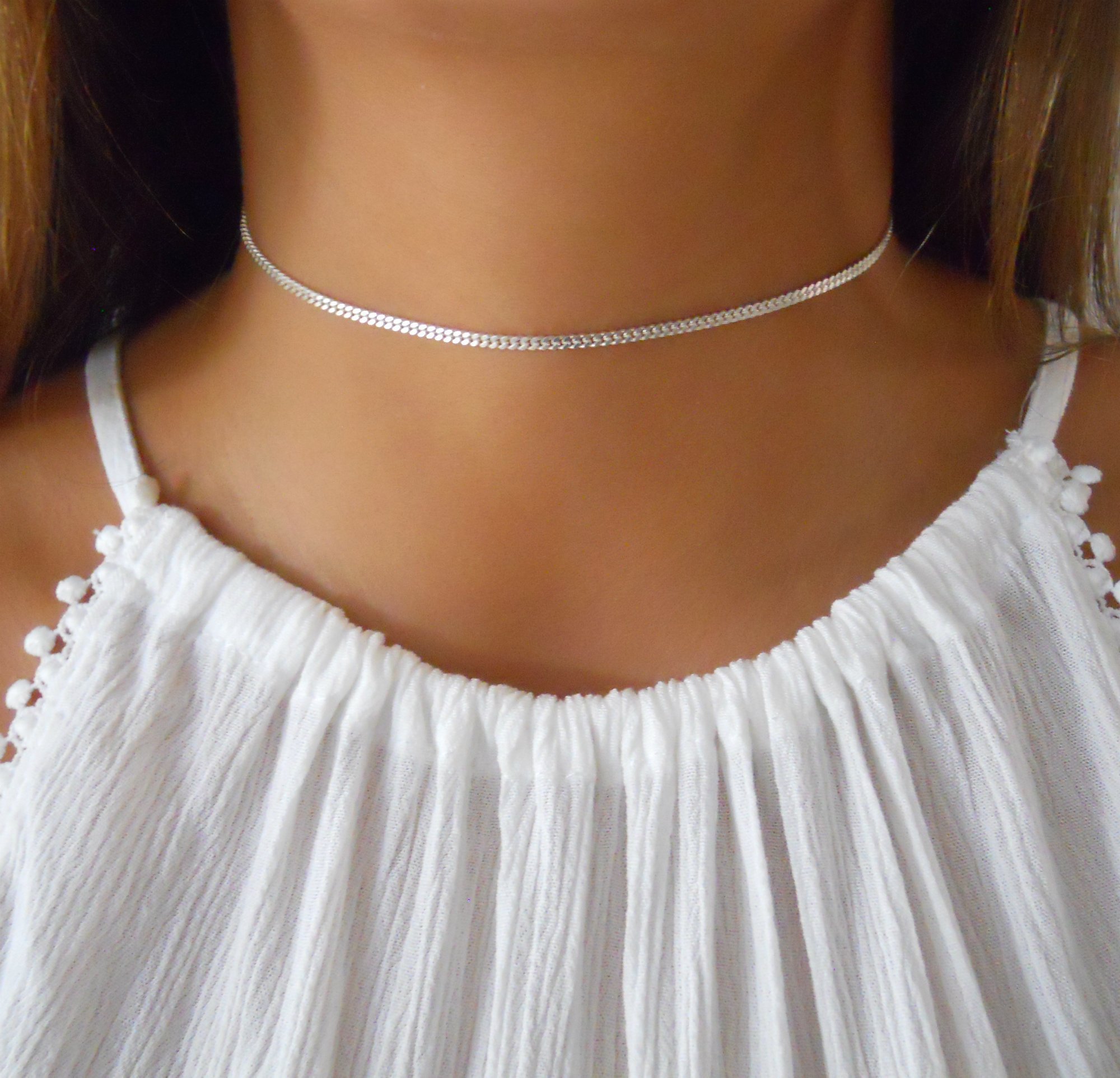 Annika Bella Silver Chain Choker Necklace, Simple Womens Necklaces, 925 Chokers for Women and Teens, Everyday Silver Jewelry (Gourmet Chain)