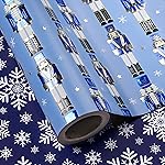 WRAPAHOLIC Reversible Nutcracker Christmas Wrapping Paper - Mini Roll - 17 Inch x 33 Feet - Foil Blue Snowflakes and Nutcracker Wrapping Paper for Christmas Holiday, Party Celebration