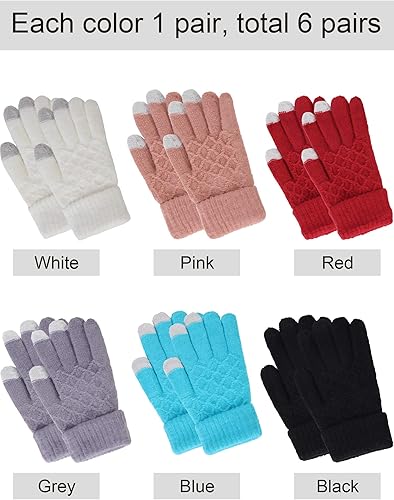 Miniatura 2 de SATINIOR 6 Pair Women Winter Touch Screen Gloves Warm Fleece Lined Knit Winter Gloves with Touchscreen Fingers