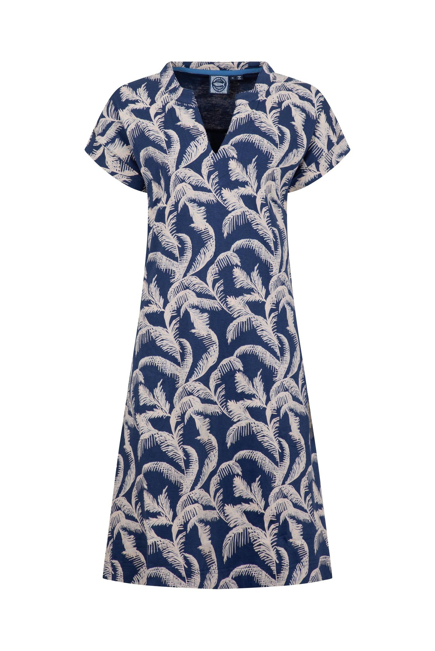 Weird Fish Women's Printed Jersey Dress - V-Neck - Pockets - Dark Blue - Size 8