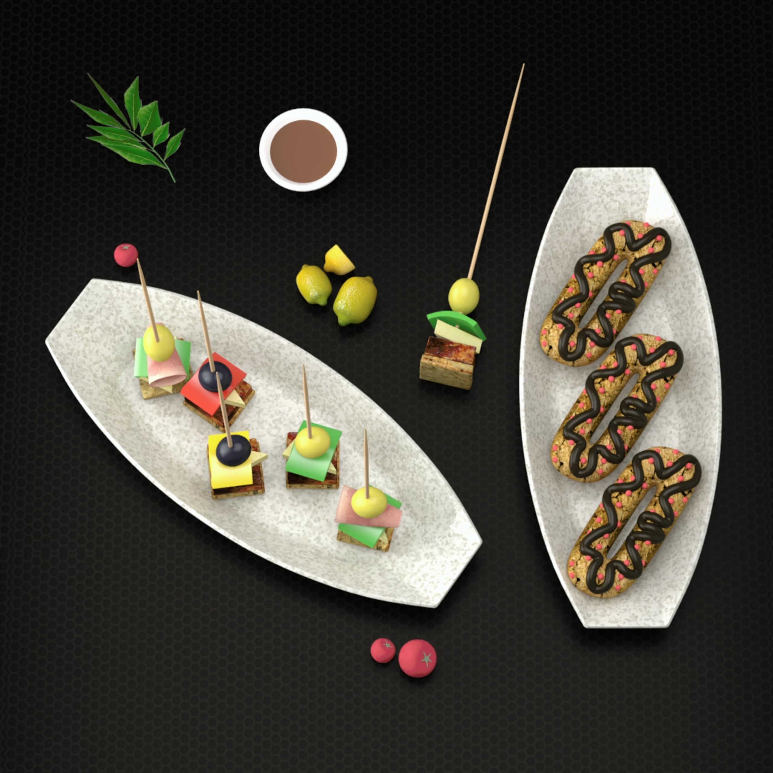 Castleite Oval Multi-Purpose Kitchen Serving Platter: Deluxe Melamine Crockery Set of 2 - Versatile Chip And Dip Tray For Snacks, Starters & Desserts (Orleans)