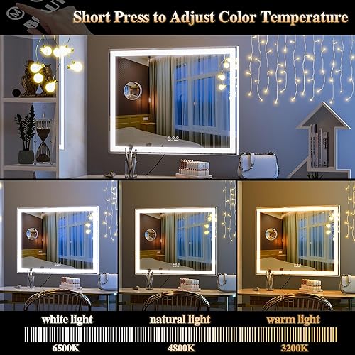 Miniatura 9 de BEAUTME Espejo de tocador con luces, espejo de maquillaje con luces, espejo Hollywood iluminado para vestidor y dormitorio, mesapared, 3 modos de