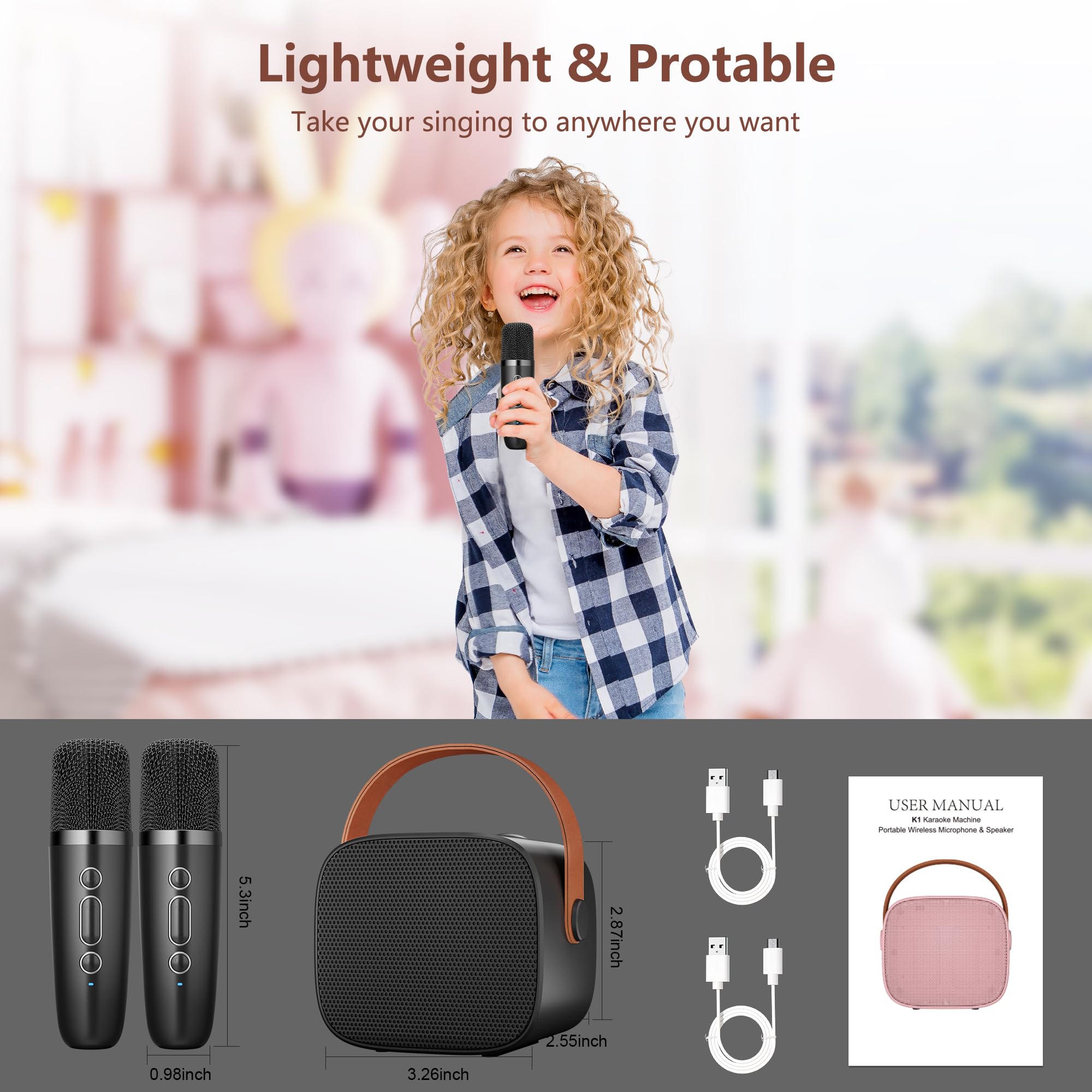 BONAOK Microfono Karaoke Giocattoli 2 Microfono, Caraoke Bluetooth per Bambini Adulti, Lettore Karaoke Portatile Microfono per Ricaricare, Giocattoli Elettronici per Bambini (Nero)…