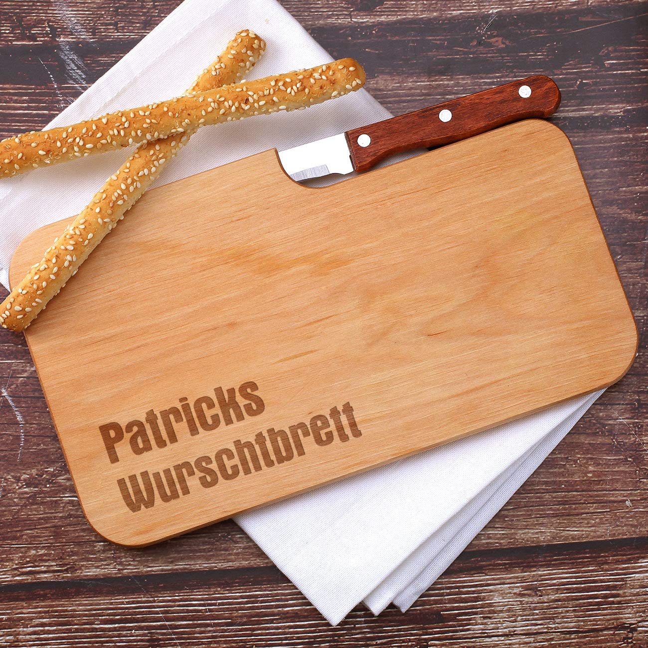 Leonardo Geschenkset bestehend aus Leonardo Weizenglas und Frühstücksbrettchen mit Gravur des Namens