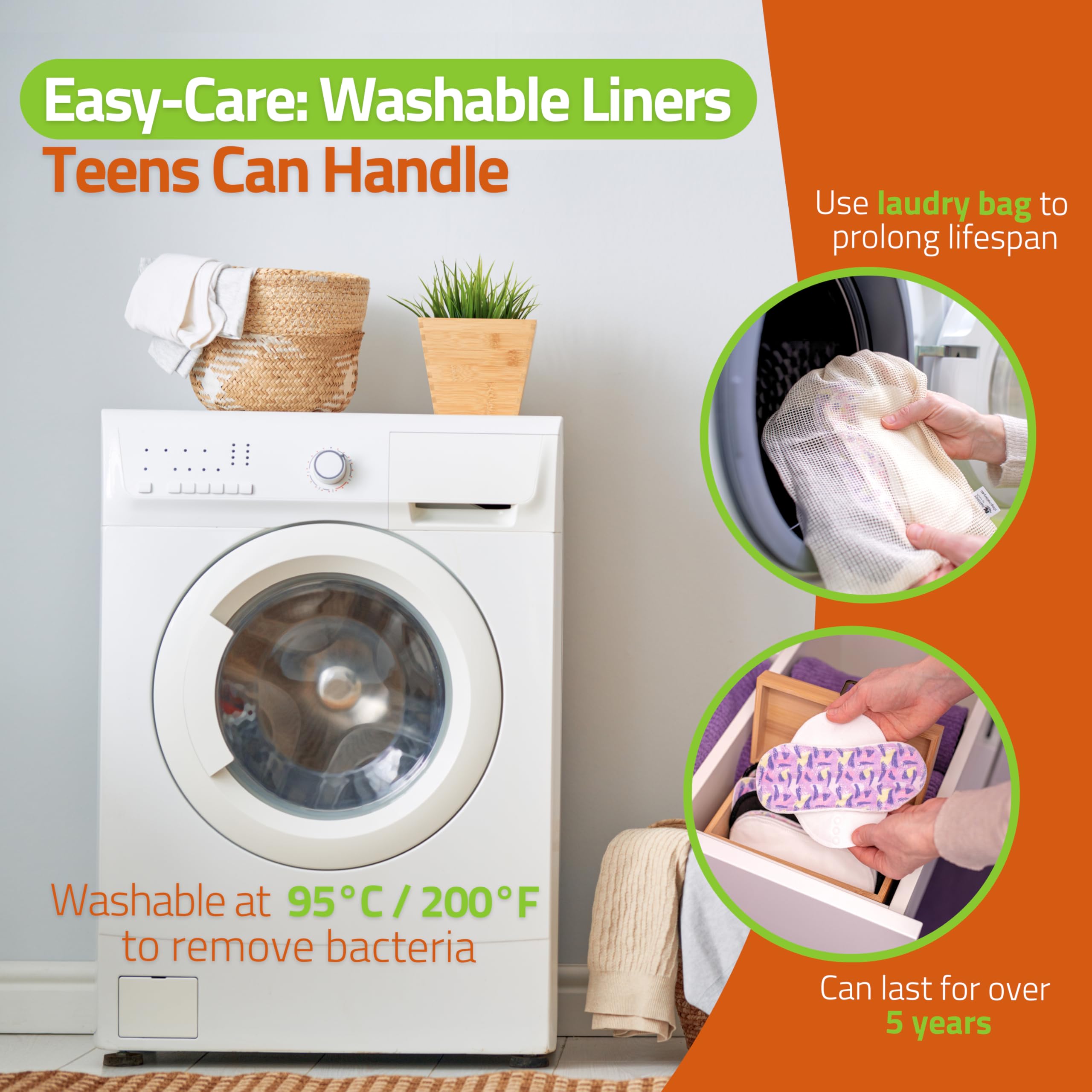 Natissy Bio-Baumwolle Stoffbinden für Teenager, Waschbar, Weich, Atmungsaktiv, Hautfreundlich und Wiederverwendbar - 6er-Set S+M - Made in EU