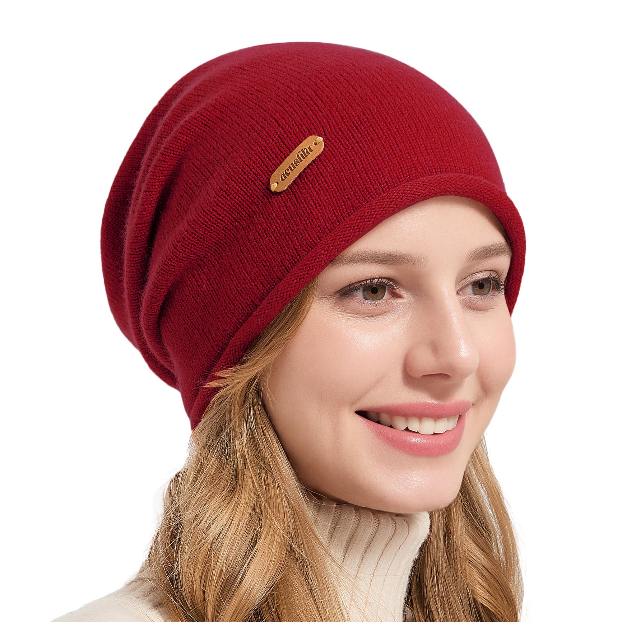 ACUSHLA 100% Merino Wool Slouchy Beanie for Women & Men Knit Winter Hat Unisex Warm Skull Cap for Cold Weather