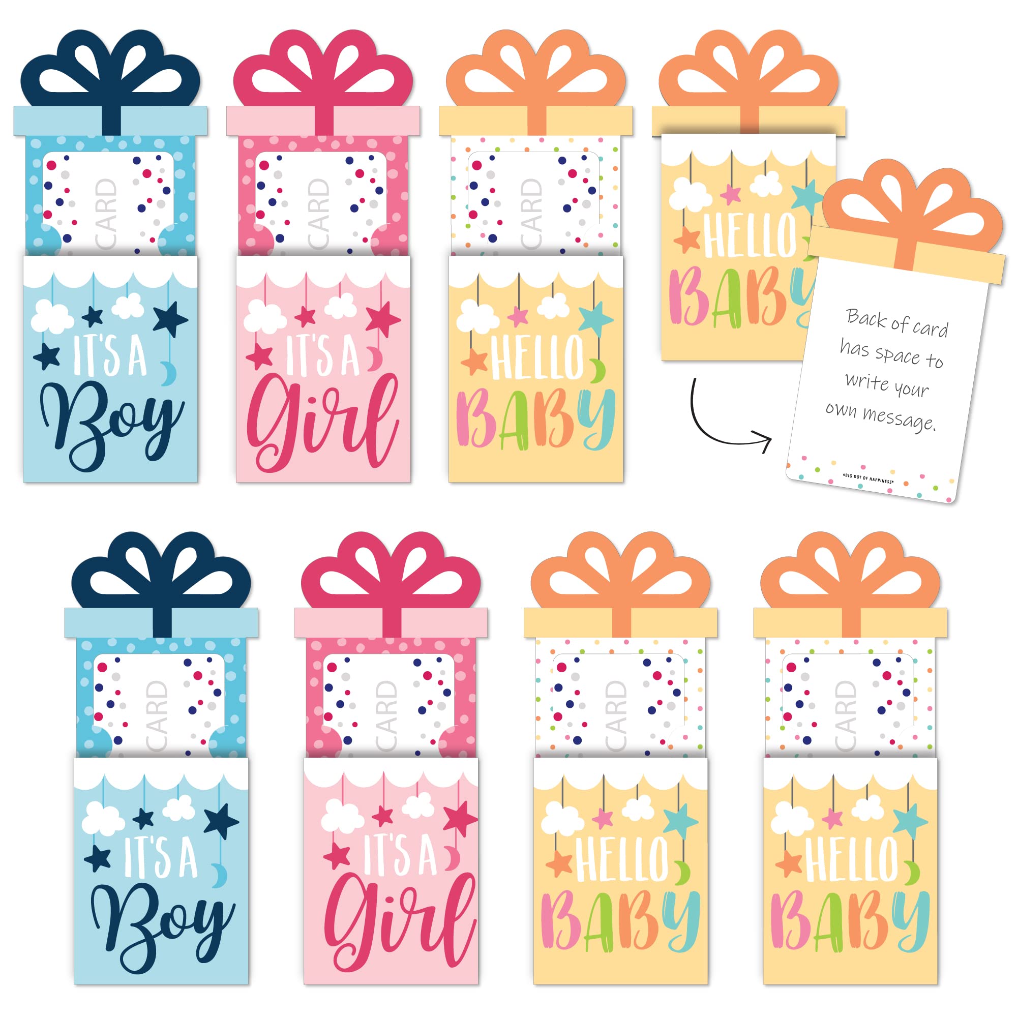 Big Dot of Happiness Assorted Baby - Boy, Girl and Neutral Baby Shower Money and Gift Card Sleeves - Nifty Gifty Card Holders - Set of 8