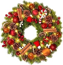 Christmas Garland Large Christmas Garland with Led Lights Christmas Wreath Pine Cone Garland 40cm 40 LEDs Christmas Decorations for Doors, Windows, Fireplaces, Walls, Outdoors