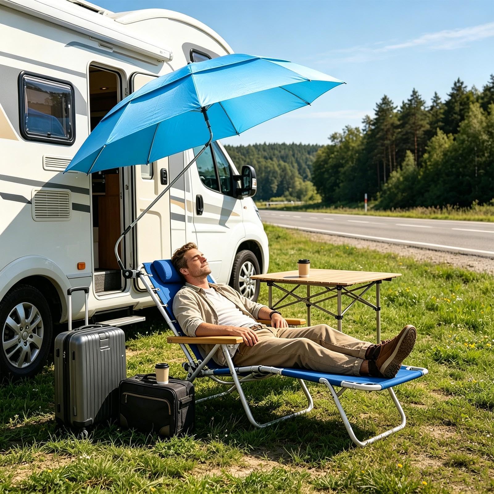 Sombrilla Para Silla Con Abrazadera Dosel Doble Ajustable Con Protección UV | Sombrilla Parasol Para Silla Broncearse Viajes Vacaciones En Playa Camping Pícnic Patio Silla De Ruedas Carritos Golf