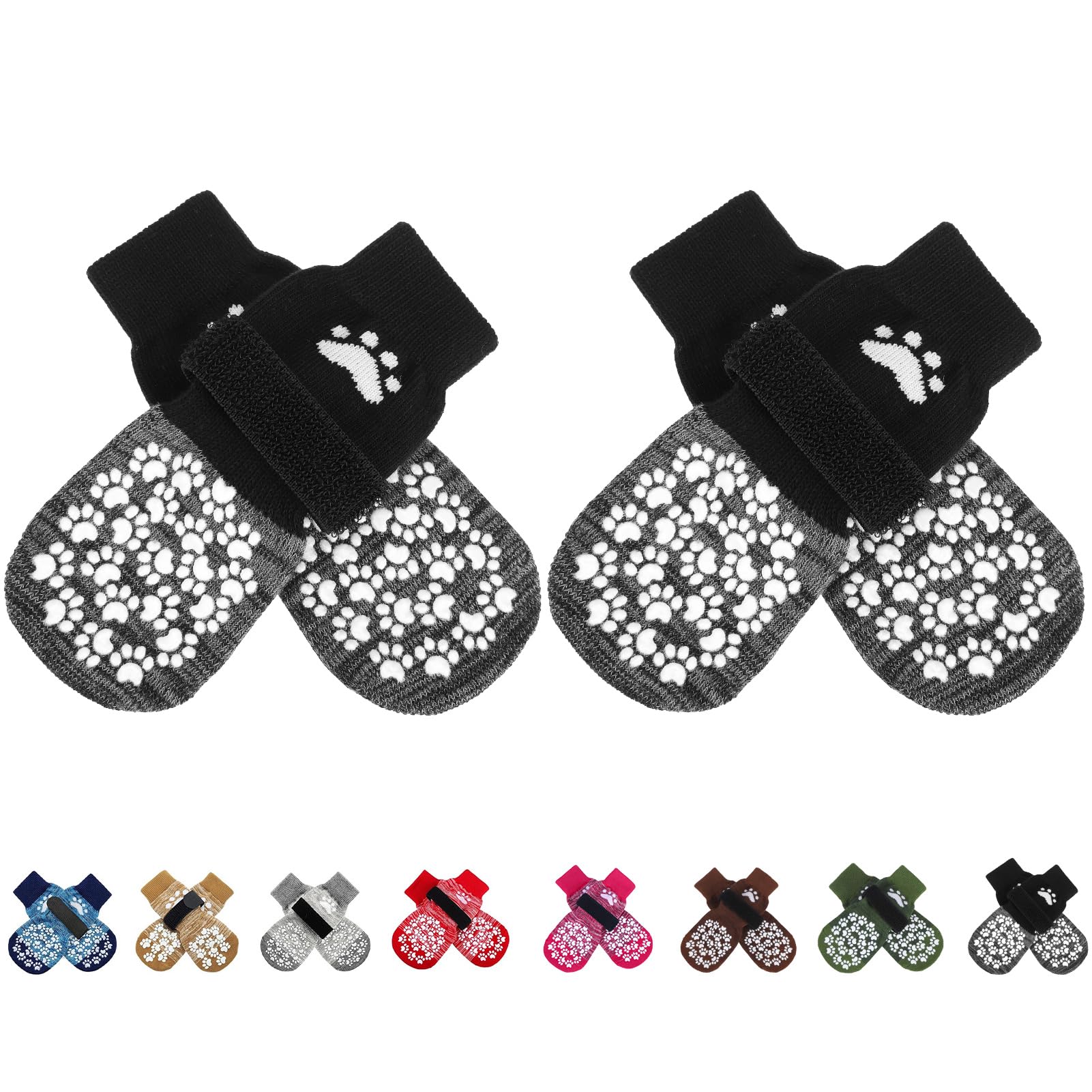EXPAWLORER Anti-slip Dog Socks with Grips - Double Sides Gel Dog Boots for Hardwood Floors, Stop Licking Injured Paws, Adjustable Paw Protector with Extra Traction for All Breed Dogs, Grey & Black M โ image 1