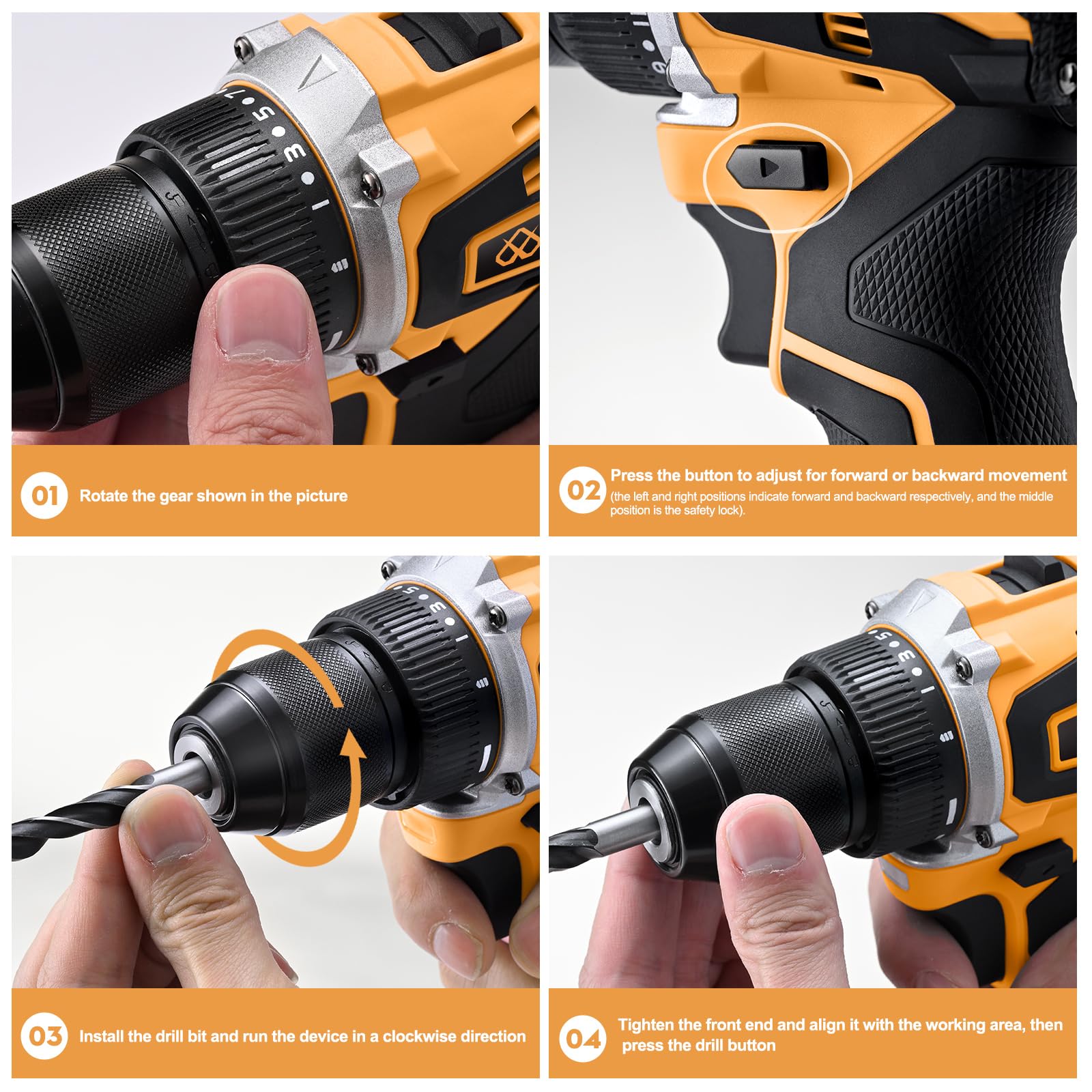 Powerful Brushless Motor 21V Cordless Drill Set, 319 In-lb Torque, 0-1350RMP Variable Speed, 10MM 3/8'' Keyless Chuck, 25 1 Clutch, 1.5Ah Li-Ion Battery & Charger For Home Tool Kit