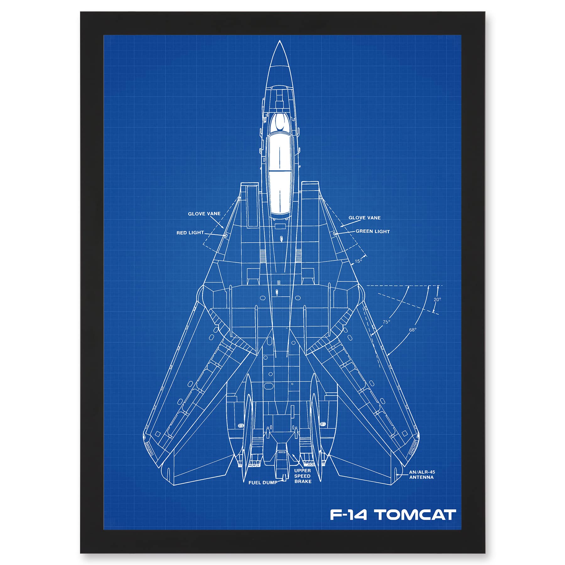Artery8 Grumman F-14 Tomcat US Airforce Fighter Plane Aircraft Blueprint Plan Artwork Framed A3 Wall Art Print