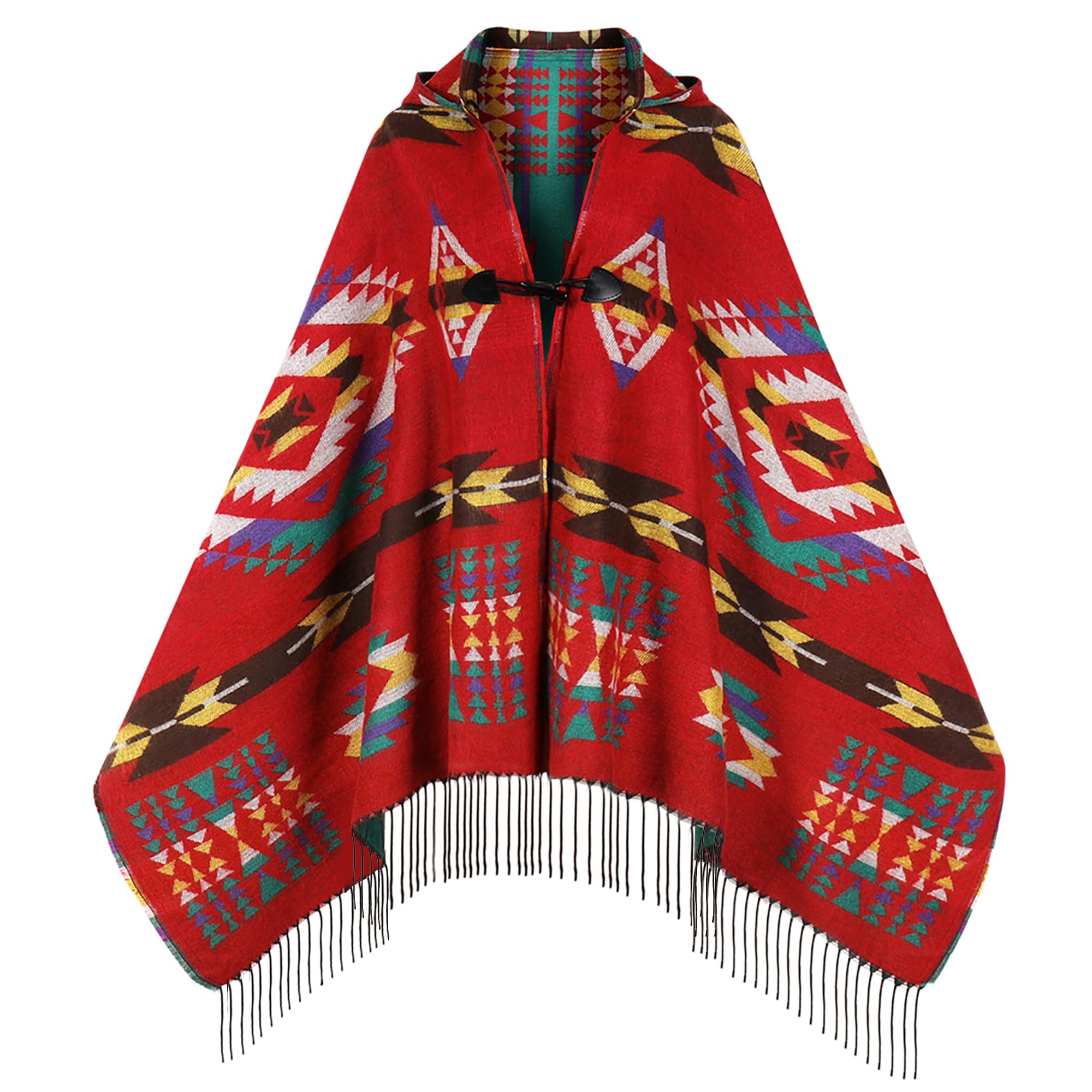 Women's Bohemian Casual Shawl Fringe Poncho Loose Vintage Patterned