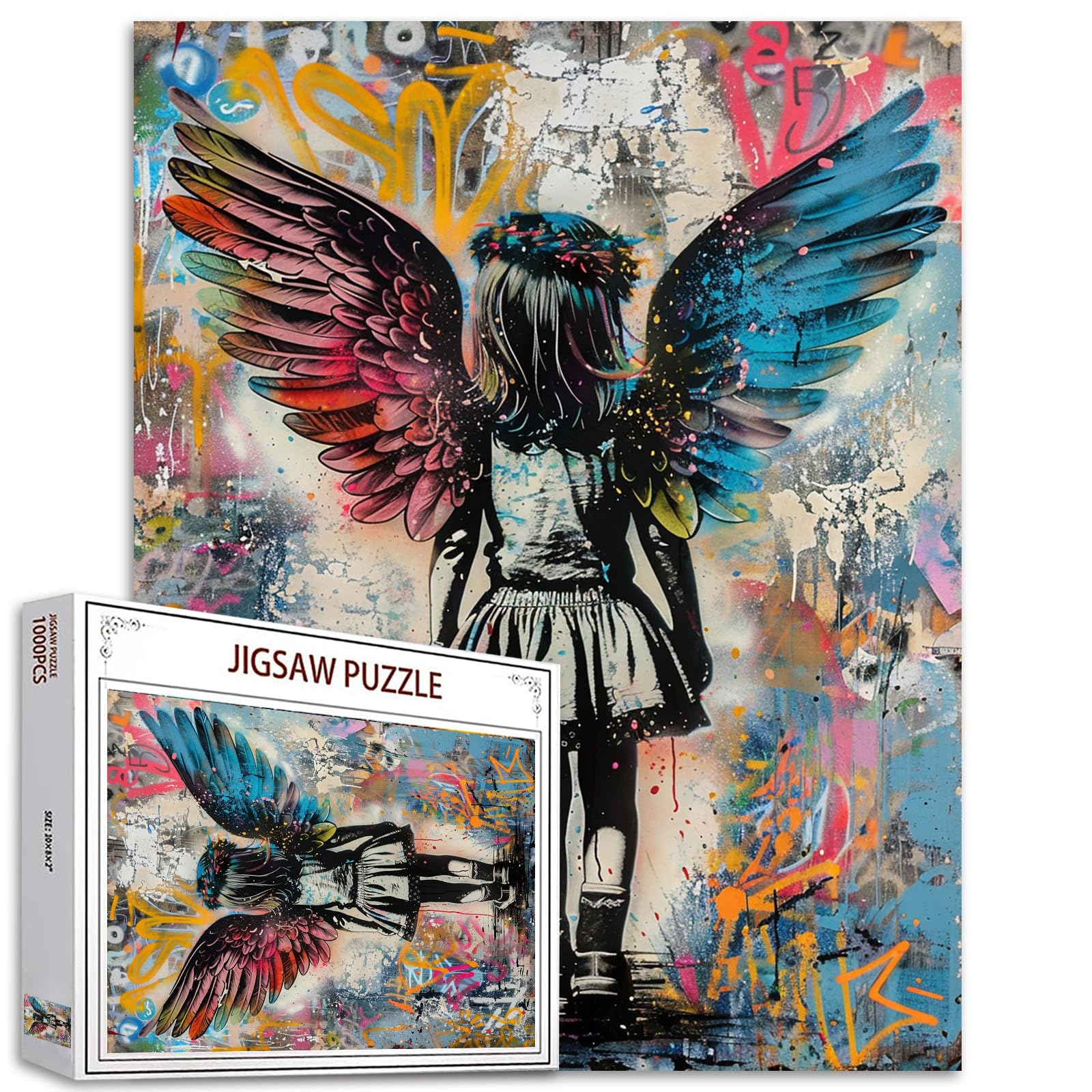 1000 Piece Jigsaw Puzzle for Adults, Little Girl Angel with Wreath and Flowers Art