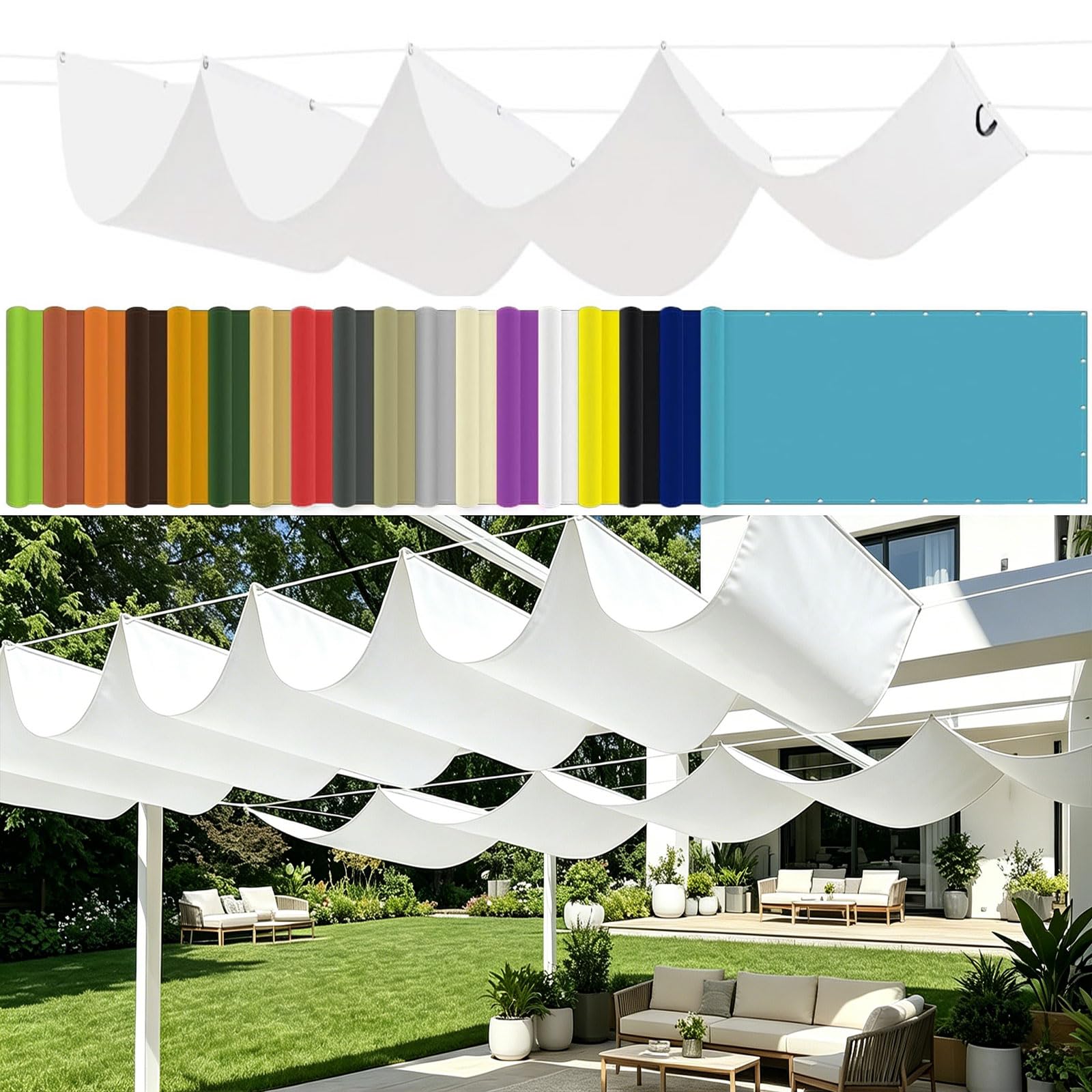 Voile d'ombrage vague rétractable polyester 2x8.8m anti-UV et frais