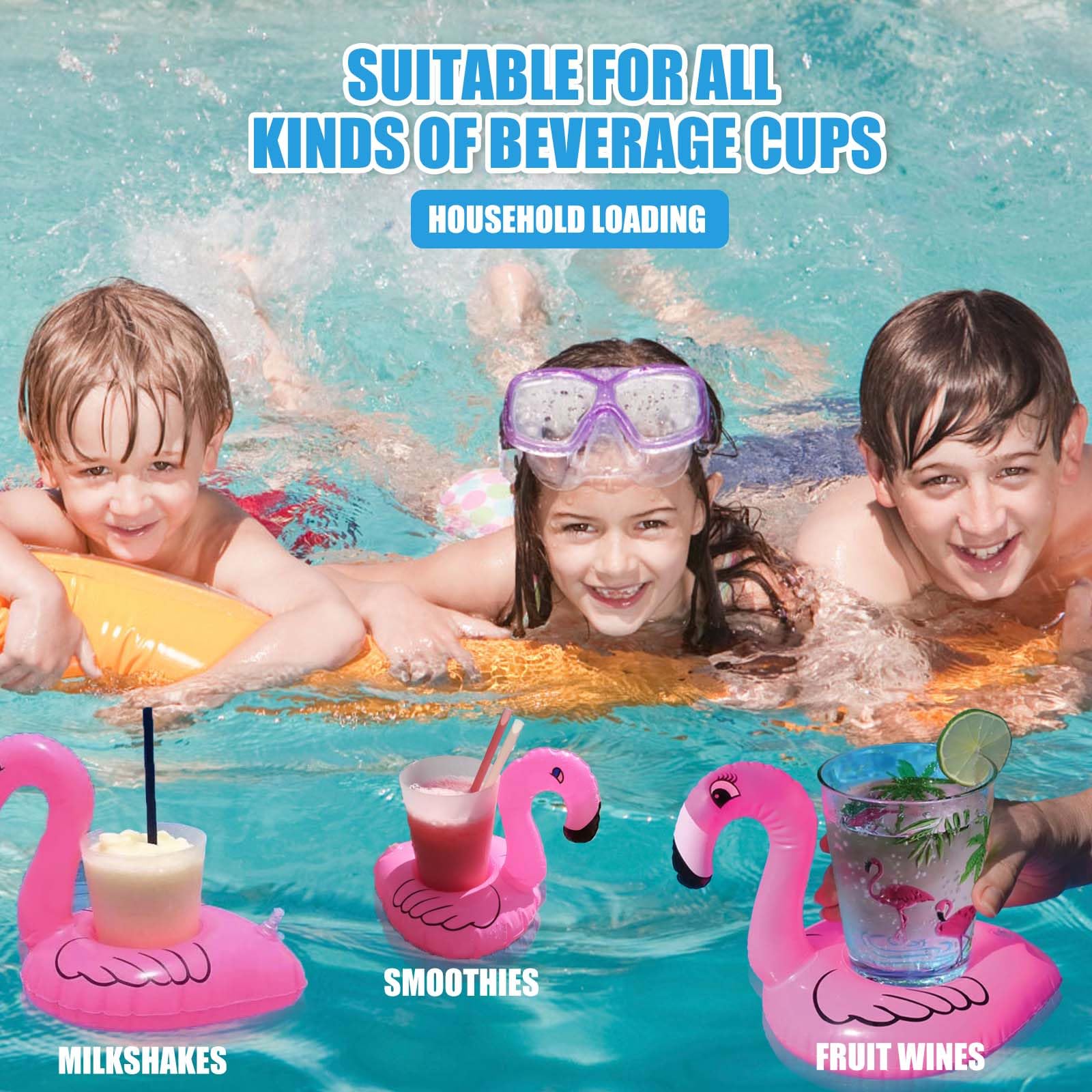 Inflatable Drinks Holder, 6 Pcs Inflatable Drink Holder Float, Cute Flamingo Cup Coasters Pool Drink Floats, Durable/Sturdy - Image 3
