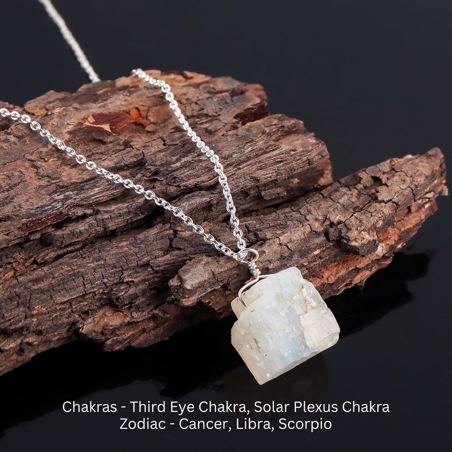 Raw Crystal Necklace, Rainbow Moonstone Rough Slice Stone Necklace, Dainty Stone Pendant, Healing Crystals Healing Love and Jewelry Gift Gemstone Size 15-20 mm Approx (Silver-Plating) - Image 4