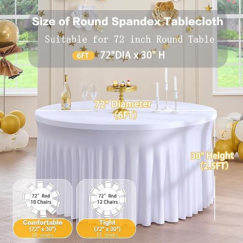 Miniatura 5 de Htper Paquete de 8 manteles redondos de elastano para mesas de 72 pulgadas, manteles elásticos de 132 pulgadas ajustables de 6 pies sin arrugas,